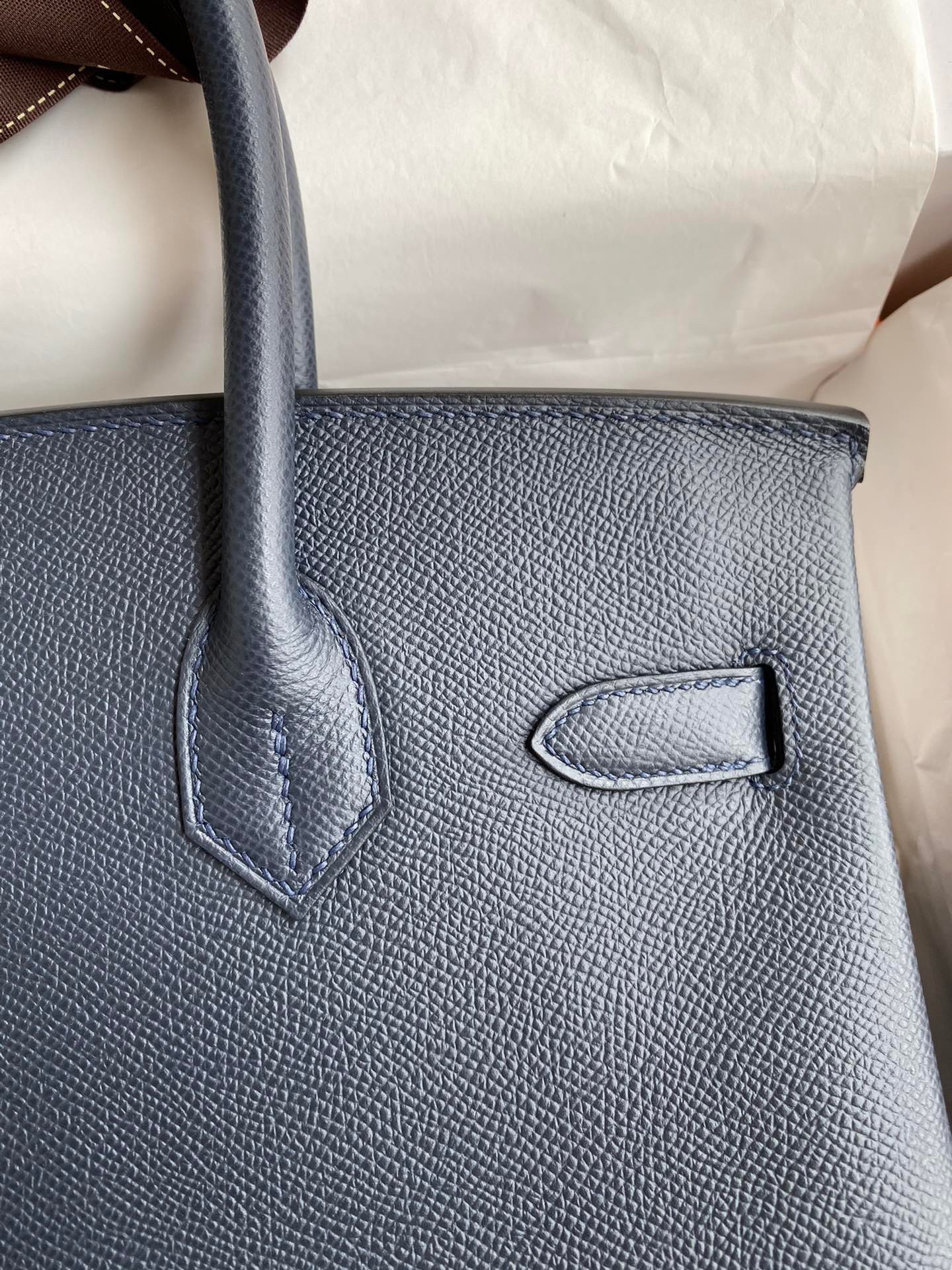 H**mes birkin 30 retourne handmade bag in blue nuit epsom calfskin