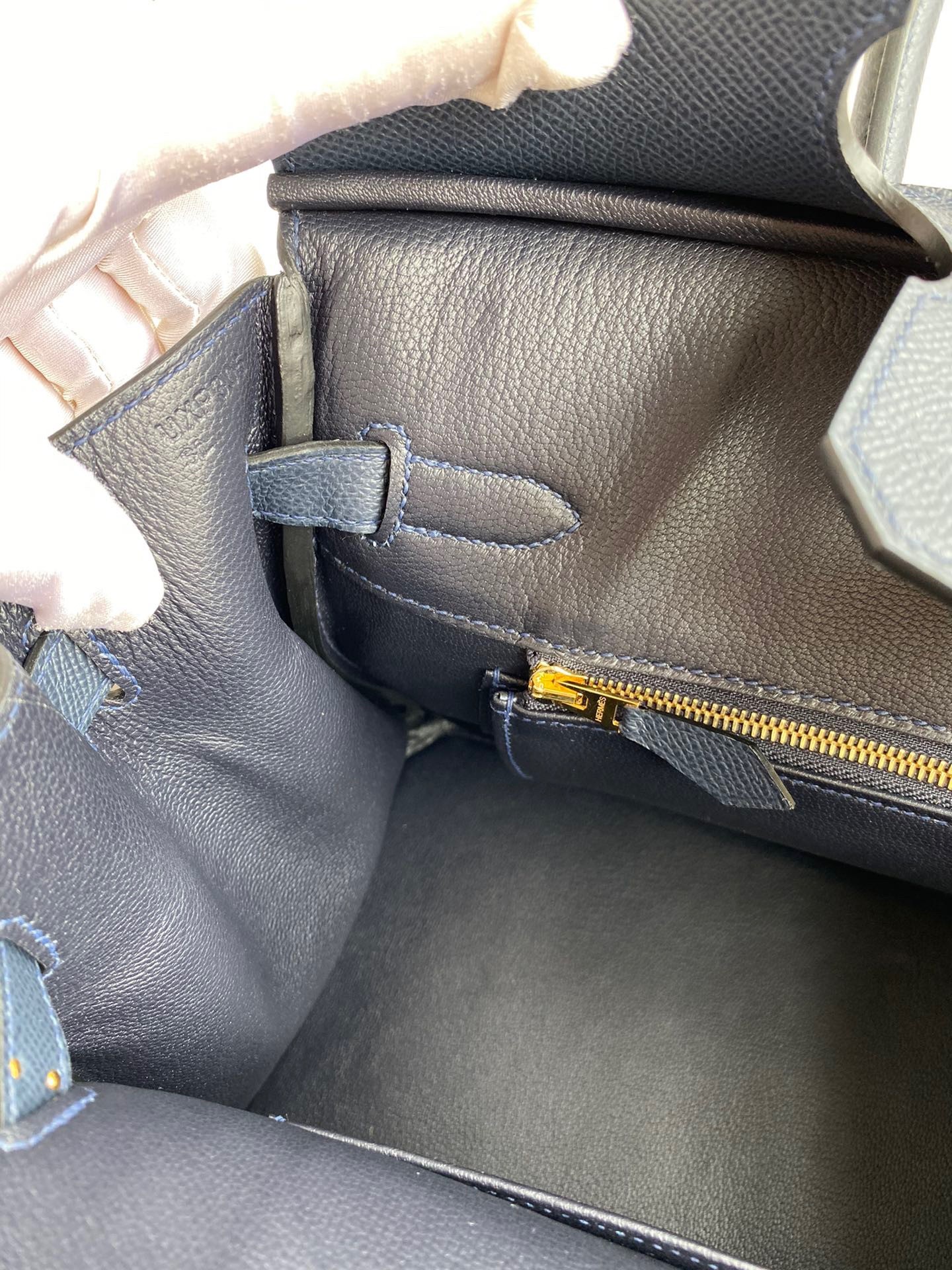 H**mes birkin 30 retourne handmade bag in blue nuit epsom calfskin