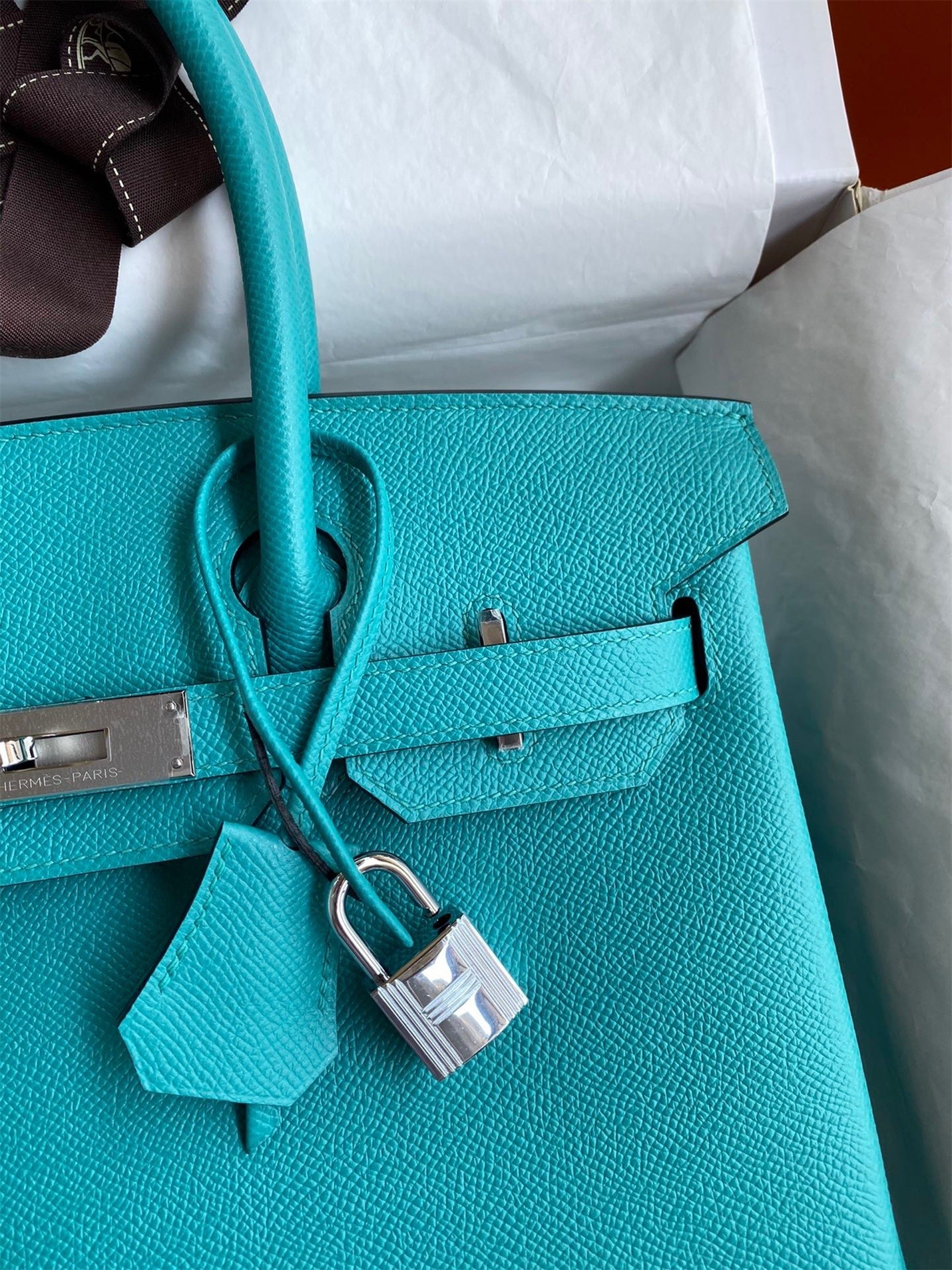 H**mes birkin 30 retourne handmade bag in blue paon epsom calfskin