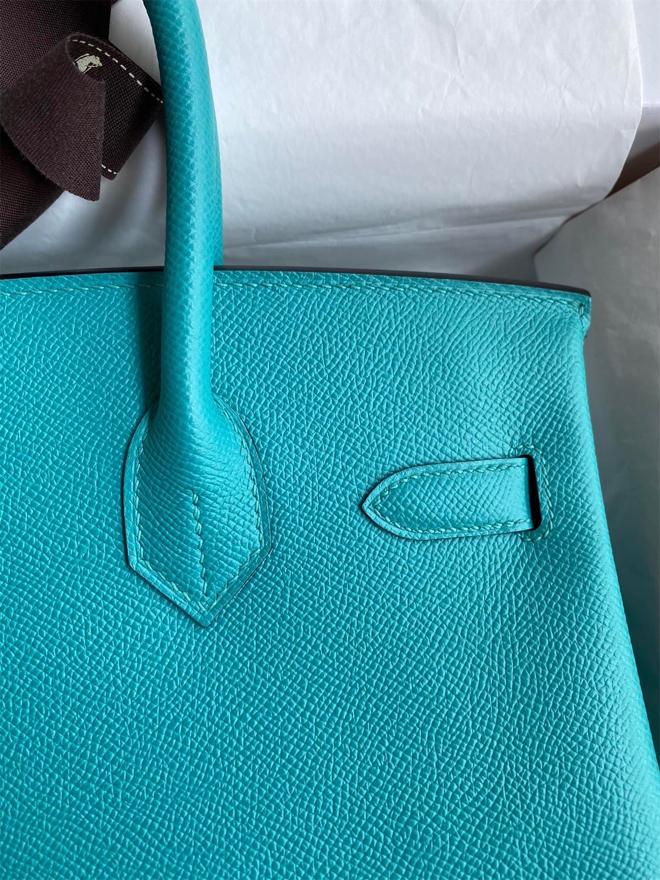 H**mes birkin 30 retourne handmade bag in blue paon epsom calfskin