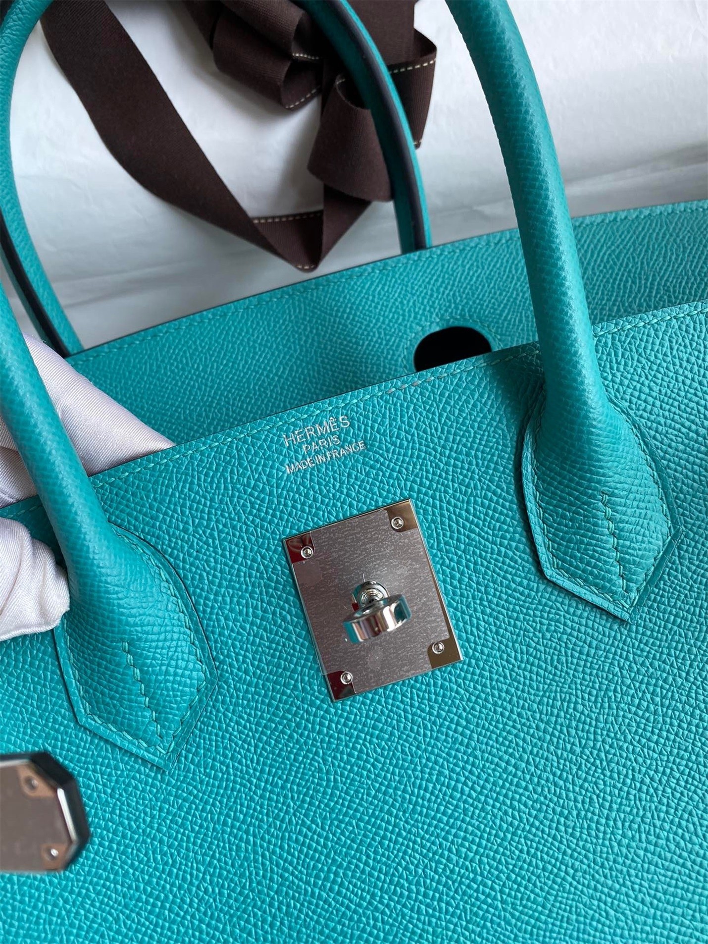 H**mes birkin 30 retourne handmade bag in blue paon epsom calfskin