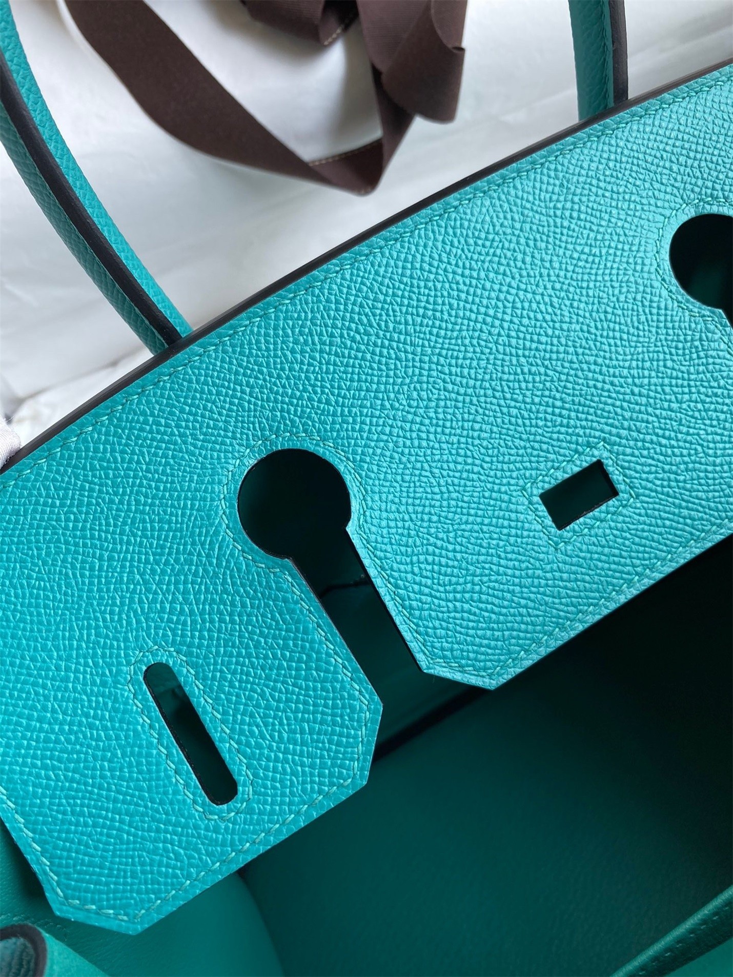 H**mes birkin 30 retourne handmade bag in blue paon epsom calfskin