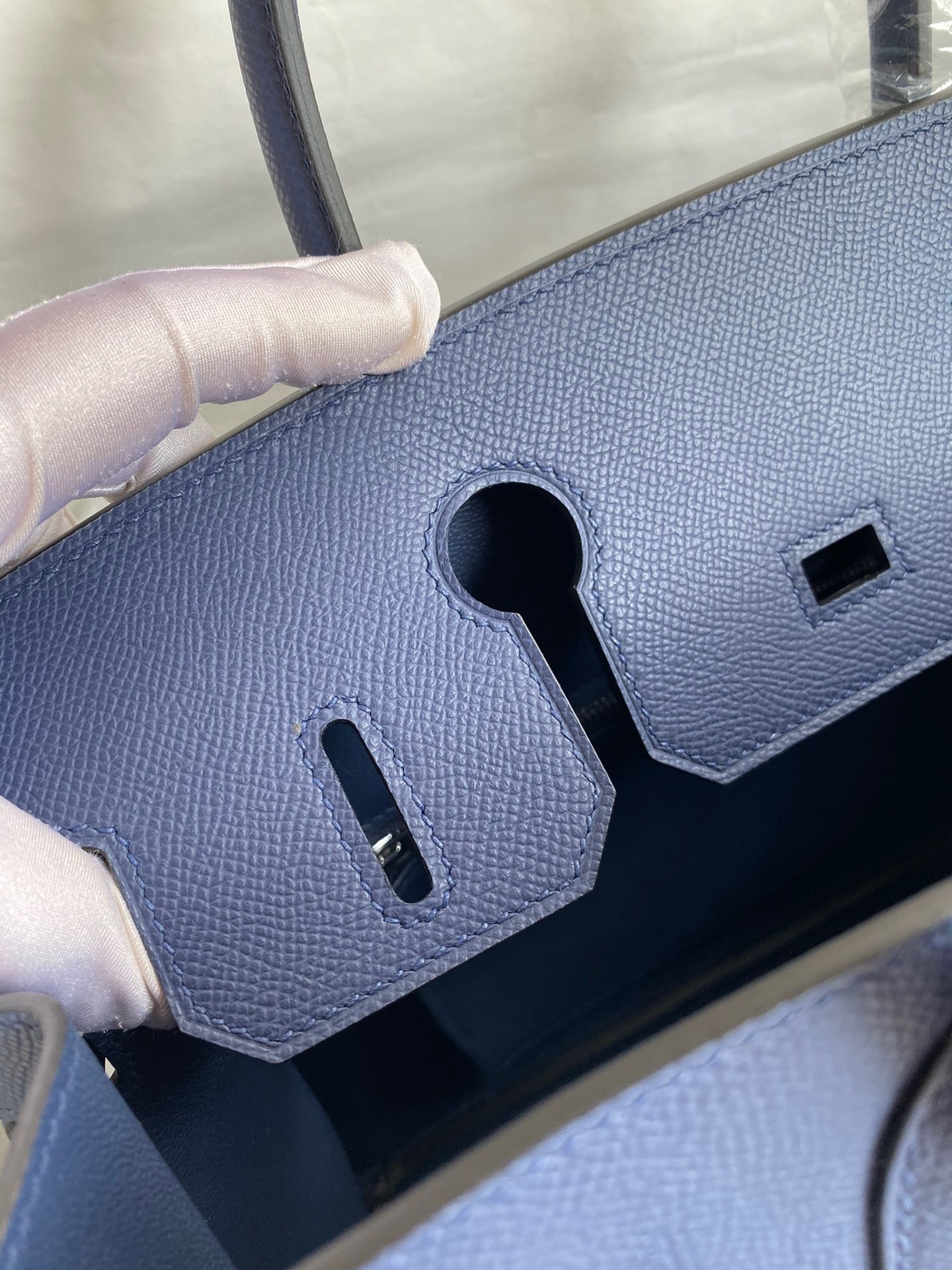 H**mes birkin 30 retourne handmade bag in blue saphir epsom calfskin