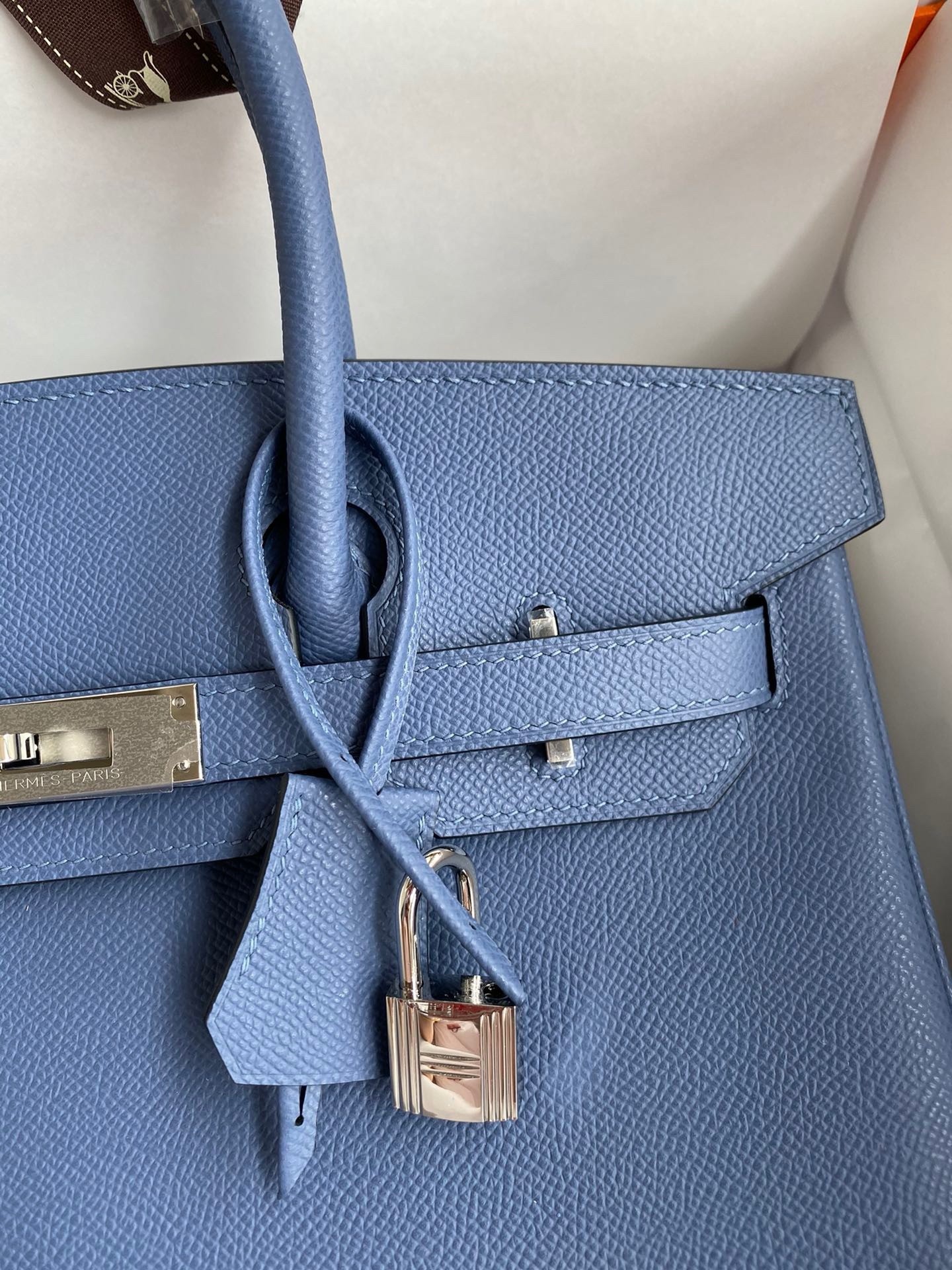 H**mes birkin 30 retourne handmade bag in blue agate epsom calfskin