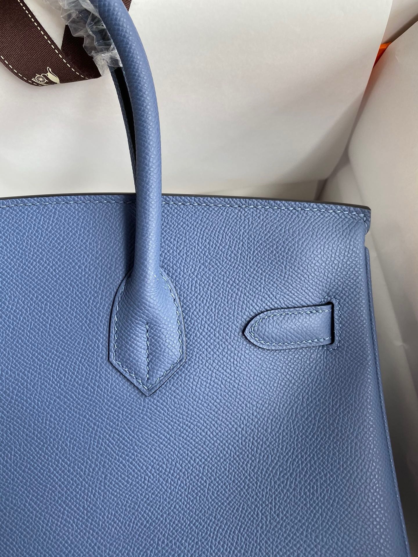 H**mes birkin 30 retourne handmade bag in blue agate epsom calfskin