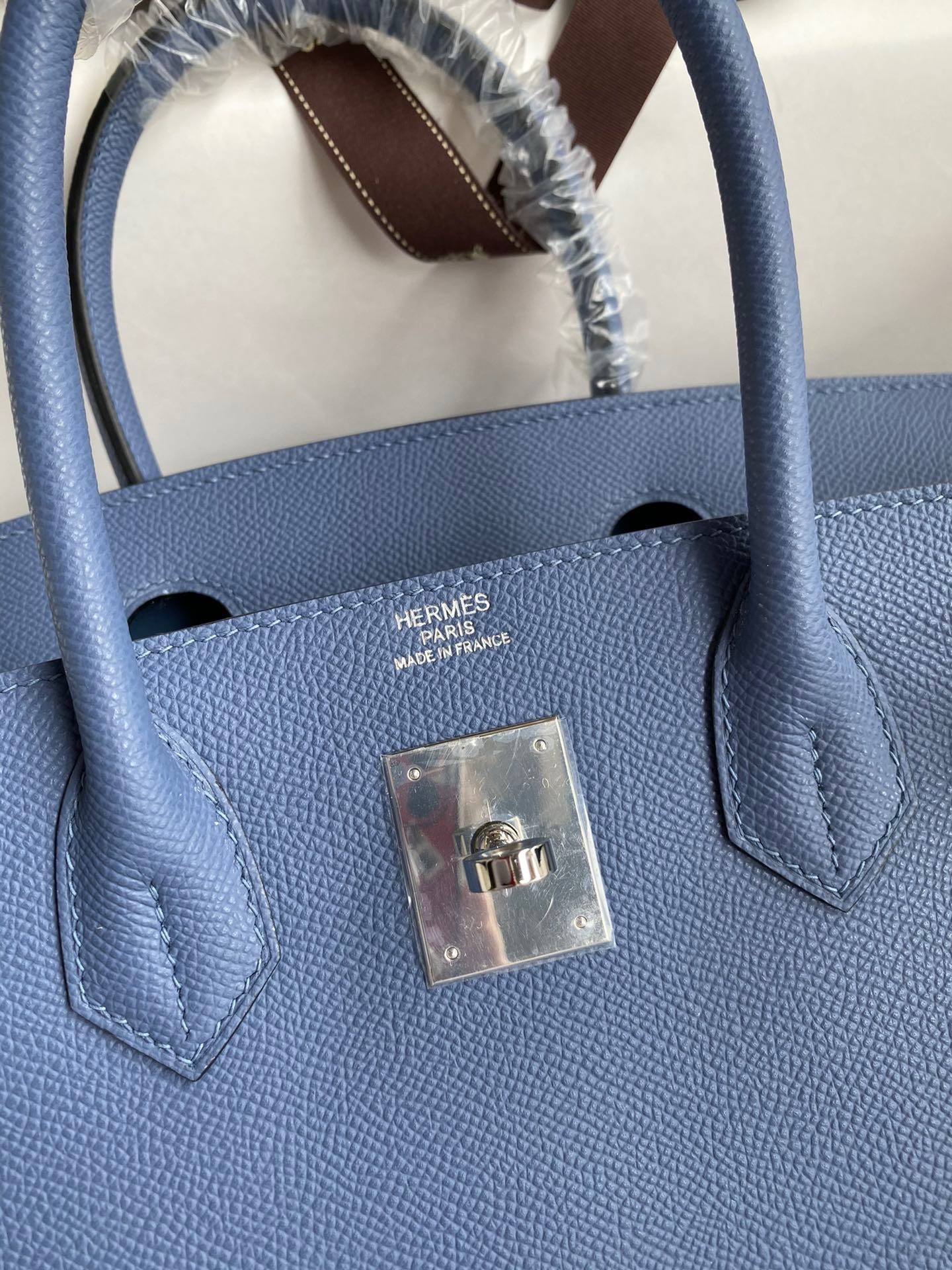 H**mes birkin 30 retourne handmade bag in blue agate epsom calfskin