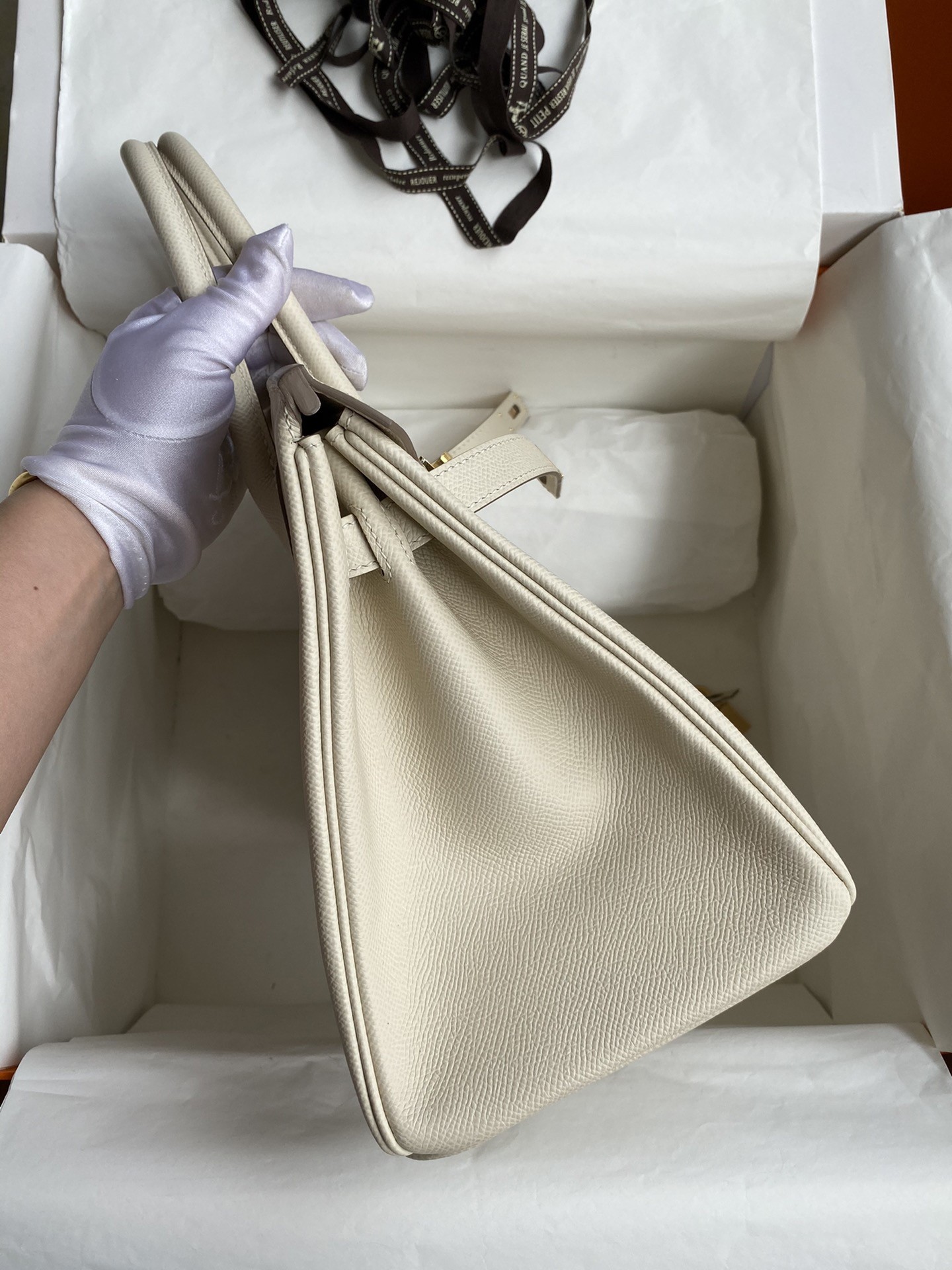 H**mes birkin 30 retourne handmade bag in craie epsom calfskin