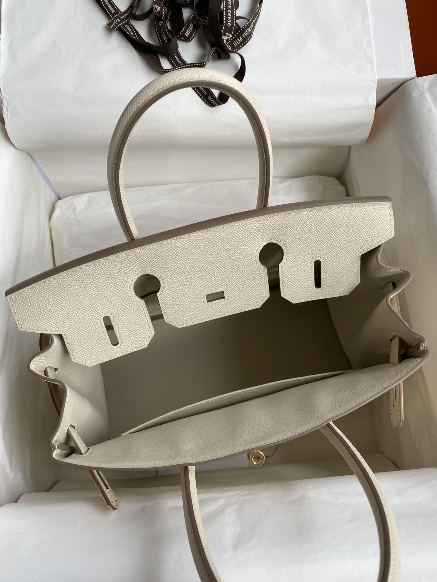H**mes birkin 30 retourne handmade bag in craie epsom calfskin