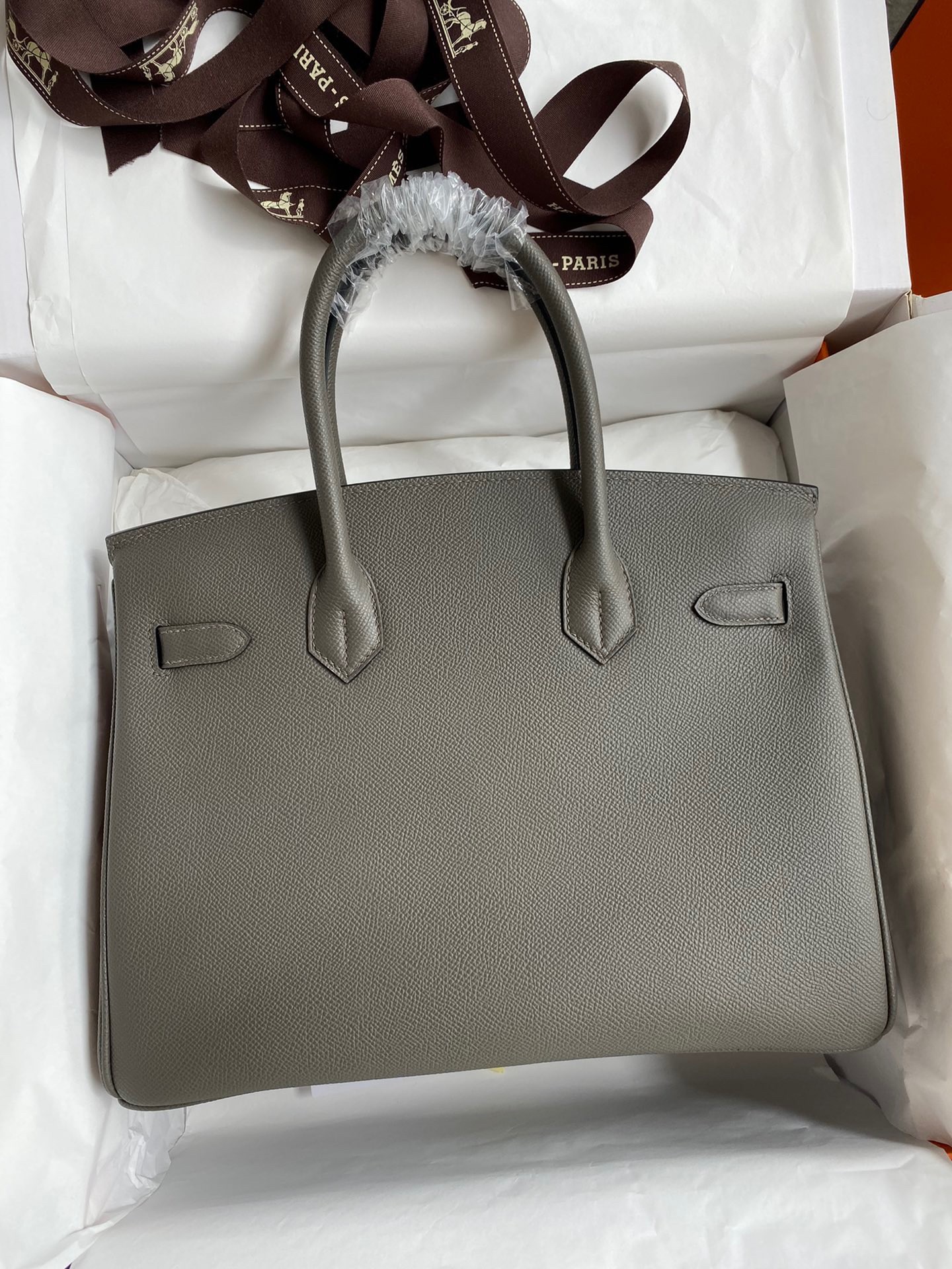 H**mes birkin 30 retourne handmade bag in etain epsom calfskin
