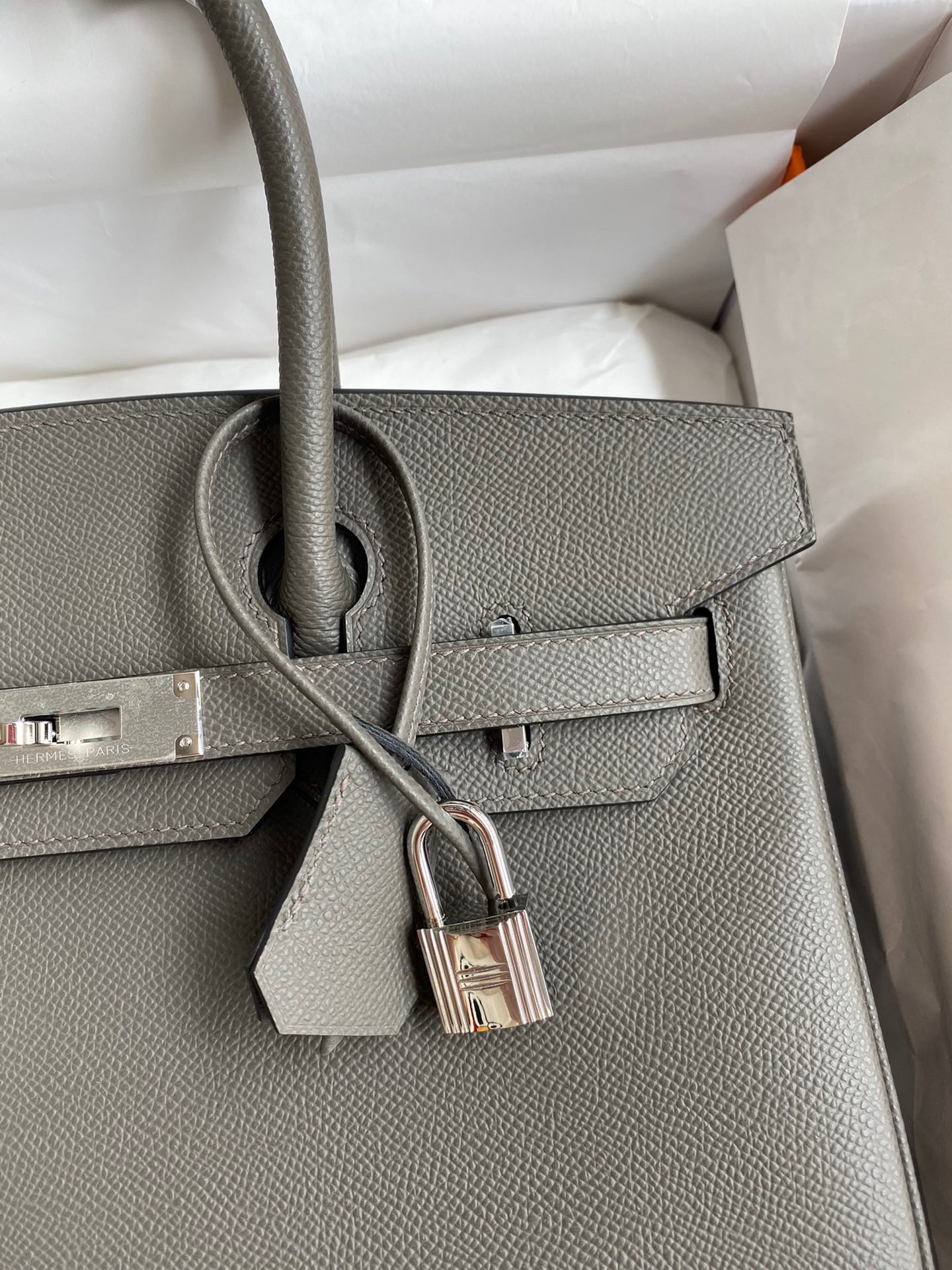 H**mes birkin 30 retourne handmade bag in etain epsom calfskin