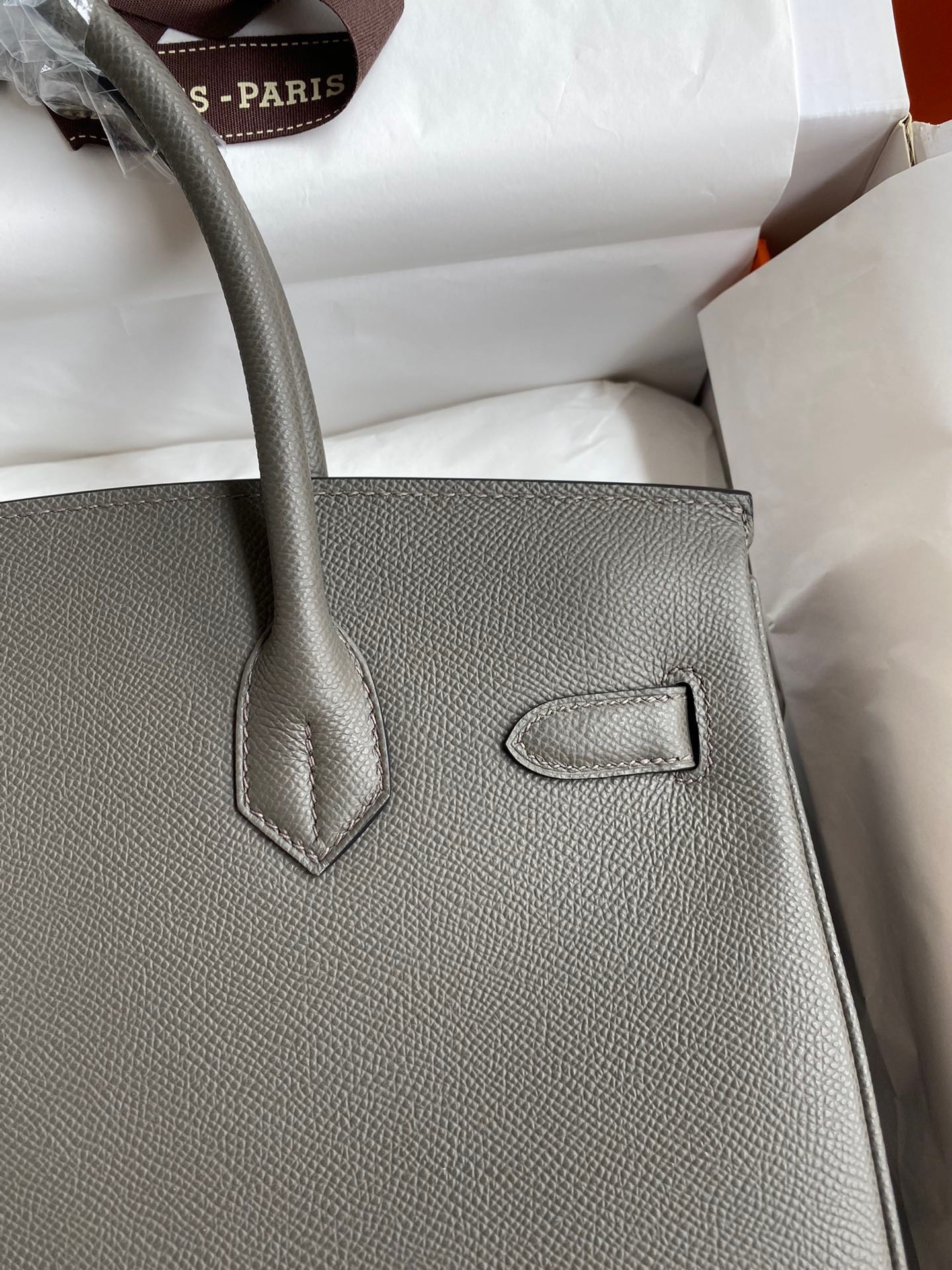 H**mes birkin 30 retourne handmade bag in etain epsom calfskin