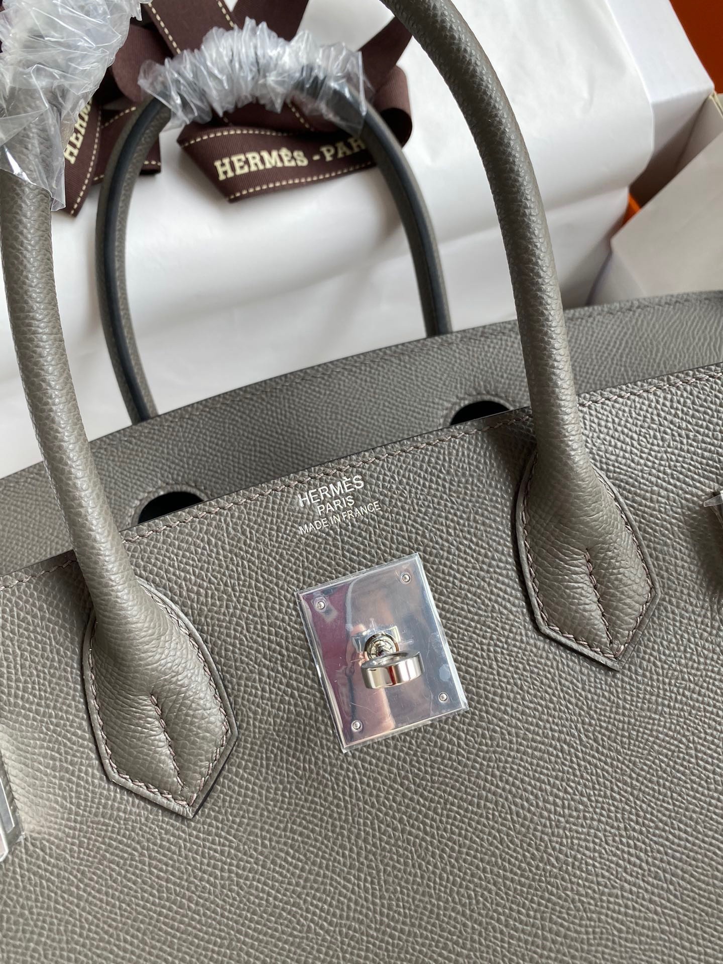H**mes birkin 30 retourne handmade bag in etain epsom calfskin