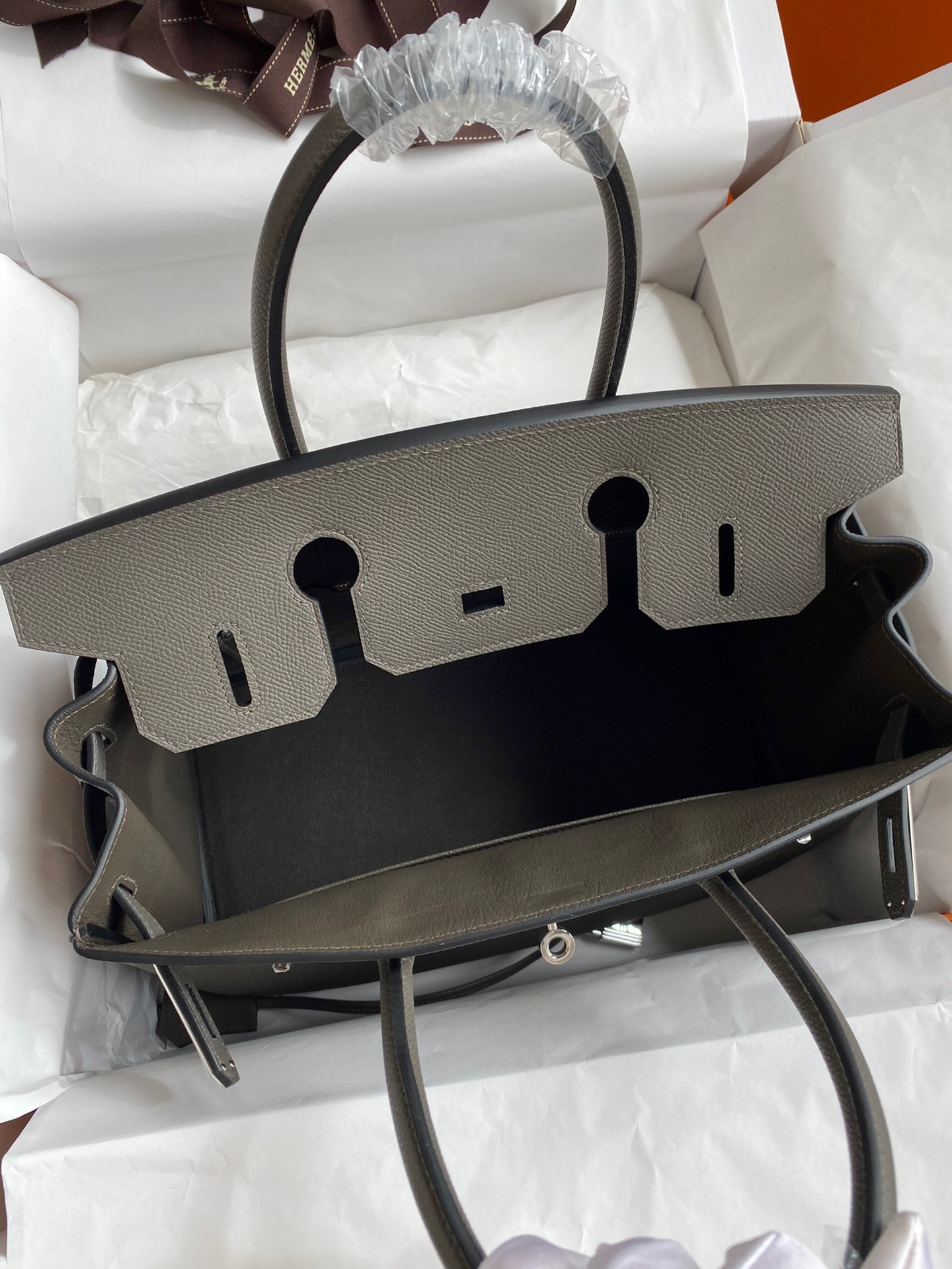 H**mes birkin 30 retourne handmade bag in etain epsom calfskin