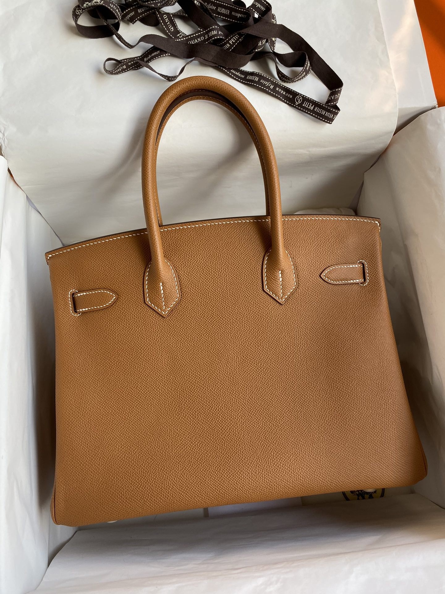 H**mes birkin 30 retourne handmade bag in gold epsom calfskin
