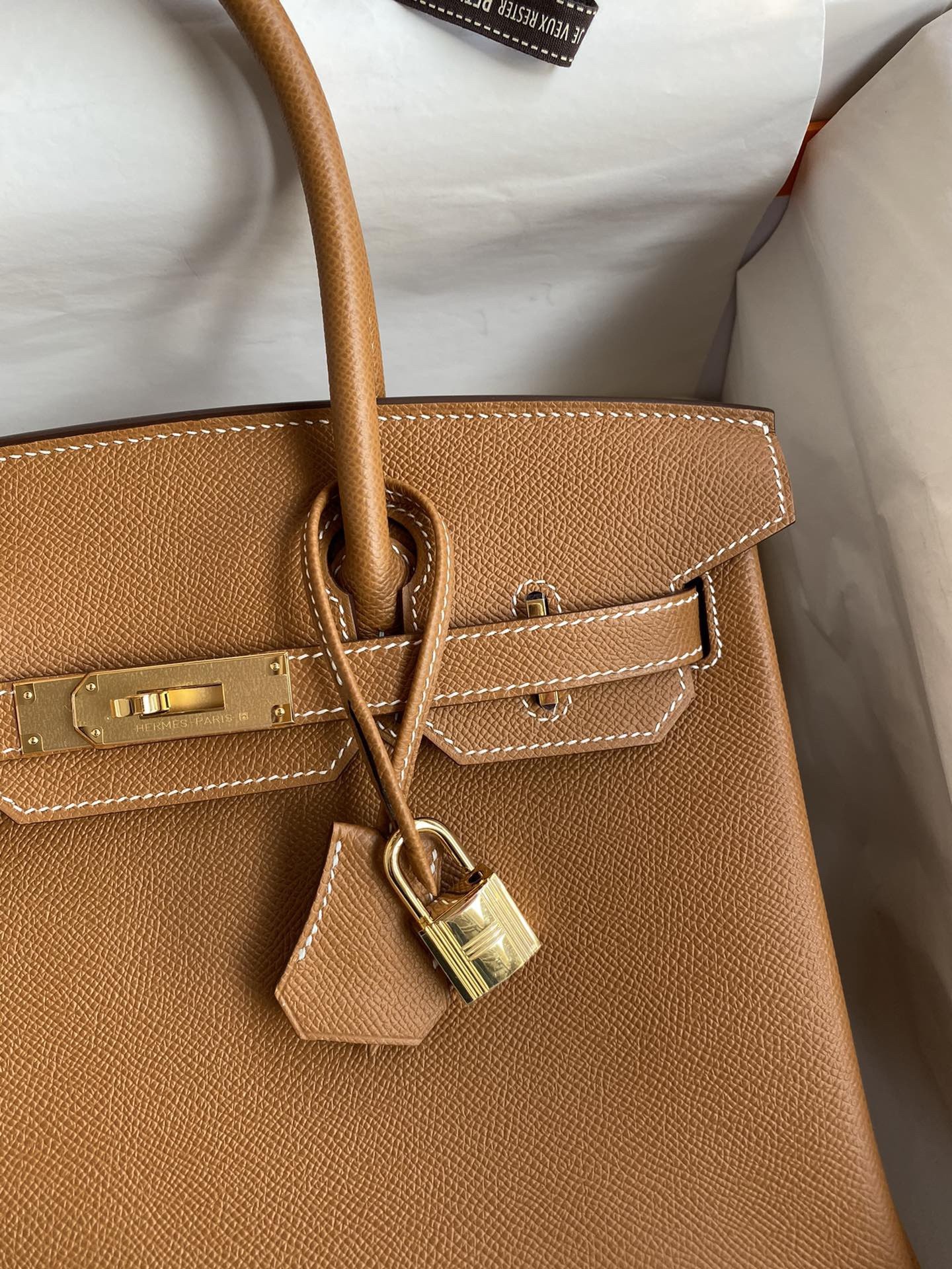 H**mes birkin 30 retourne handmade bag in gold epsom calfskin