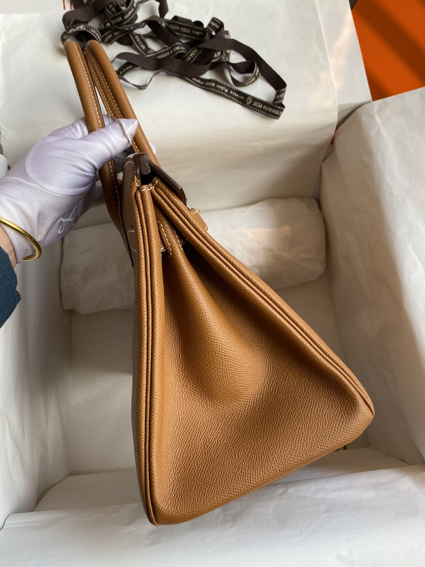 H**mes birkin 30 retourne handmade bag in gold epsom calfskin