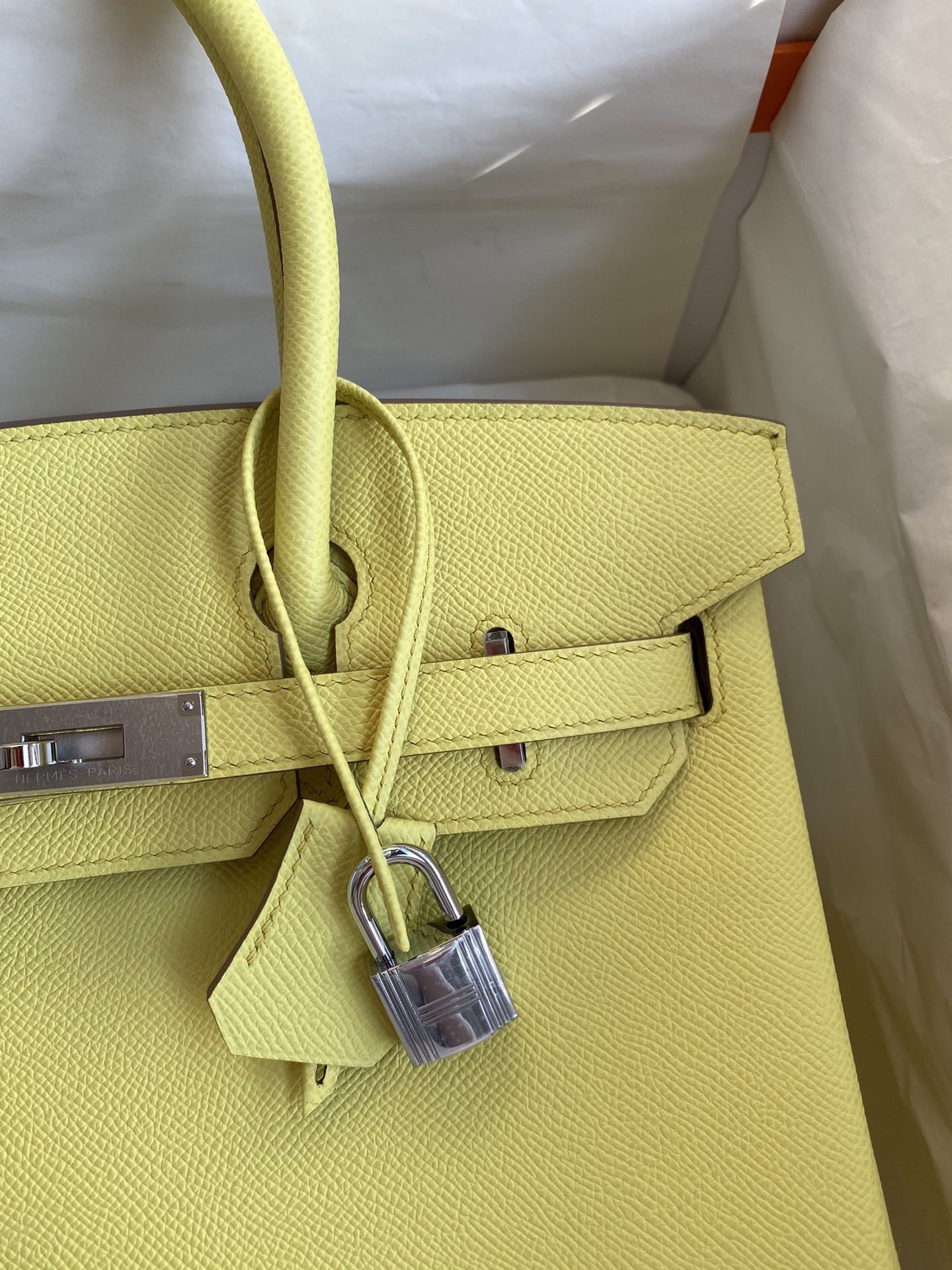 H**mes birkin 30 retourne handmade bag in lime epsom calfskin