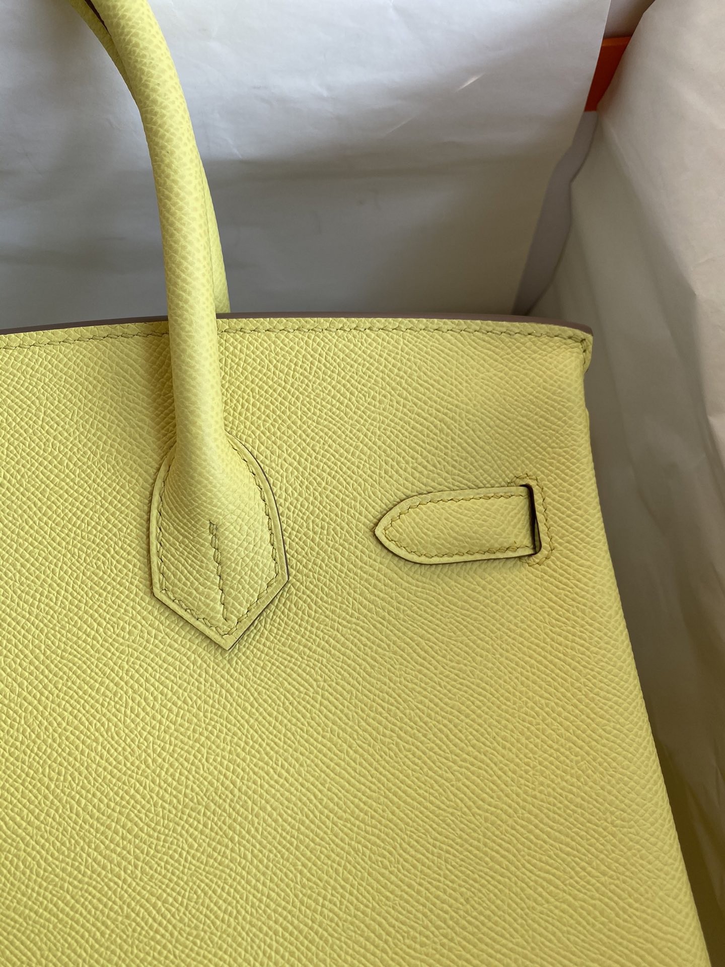 H**mes birkin 30 retourne handmade bag in lime epsom calfskin