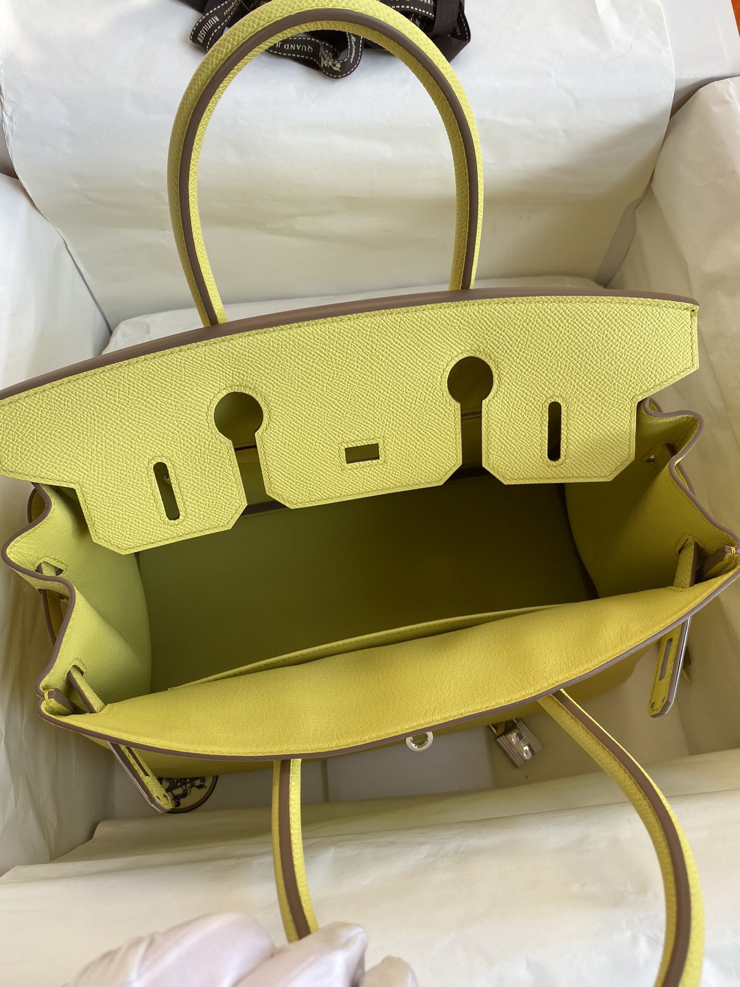 H**mes birkin 30 retourne handmade bag in lime epsom calfskin