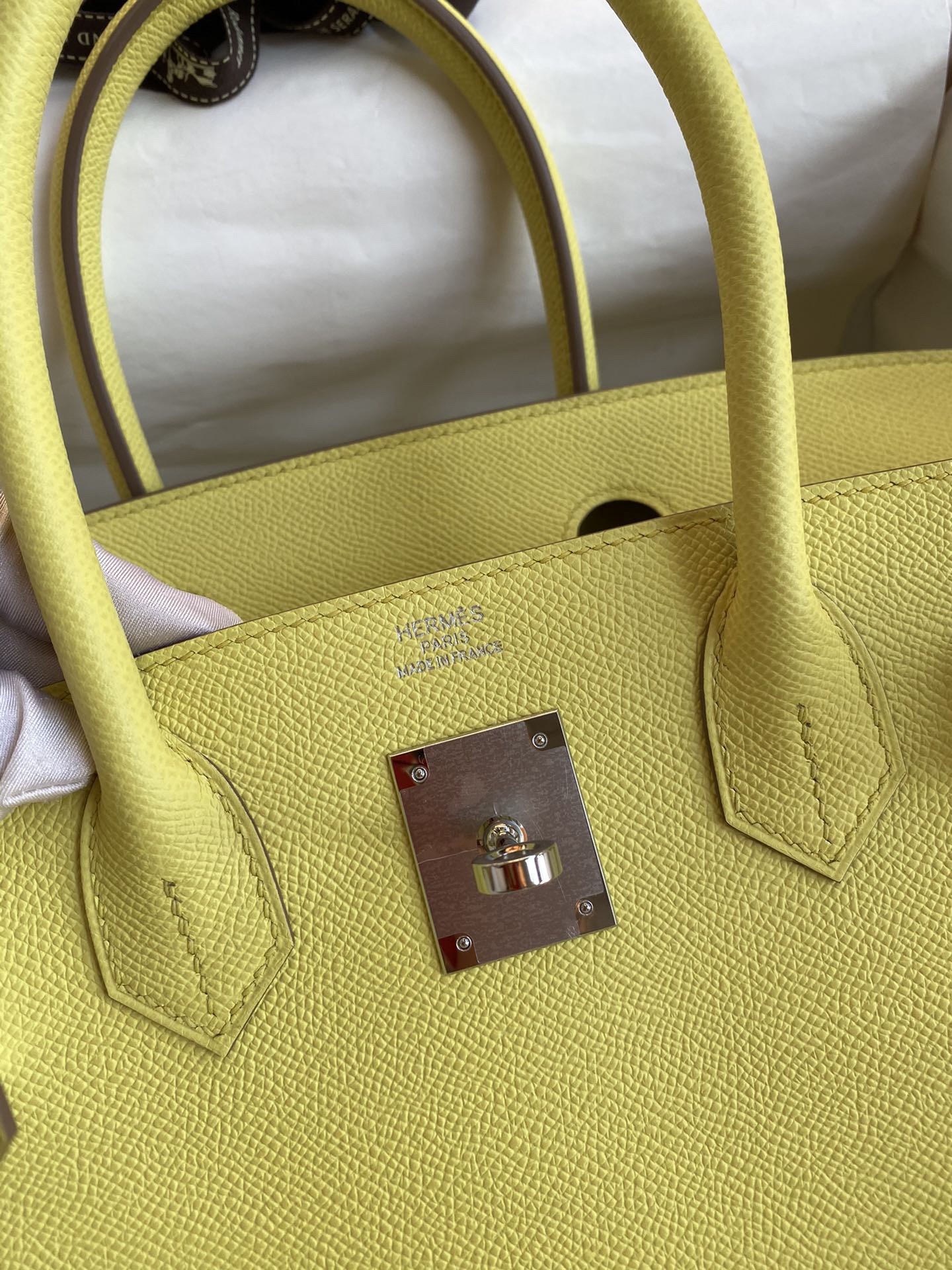 H**mes birkin 30 retourne handmade bag in lime epsom calfskin