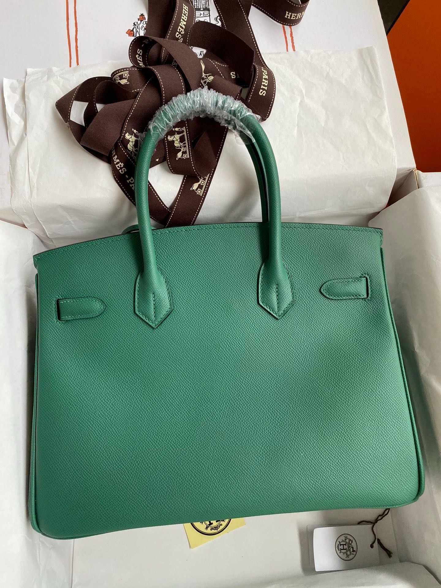 H**mes birkin 30 retourne handmade bag in malachite epsom calfskin