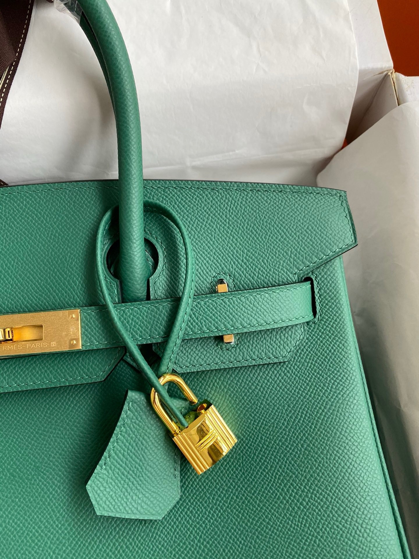 H**mes birkin 30 retourne handmade bag in malachite epsom calfskin