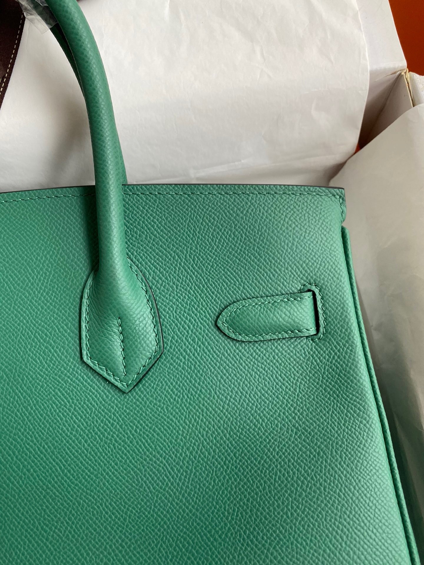 H**mes birkin 30 retourne handmade bag in malachite epsom calfskin