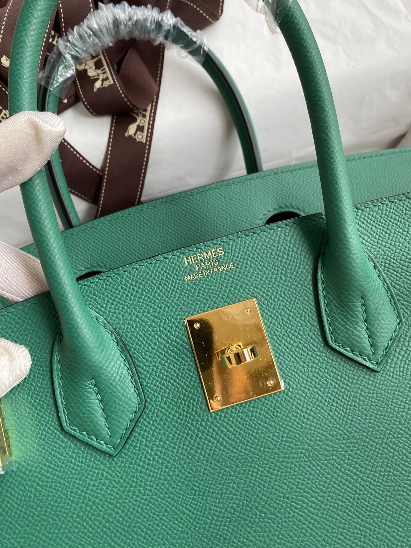 H**mes birkin 30 retourne handmade bag in malachite epsom calfskin