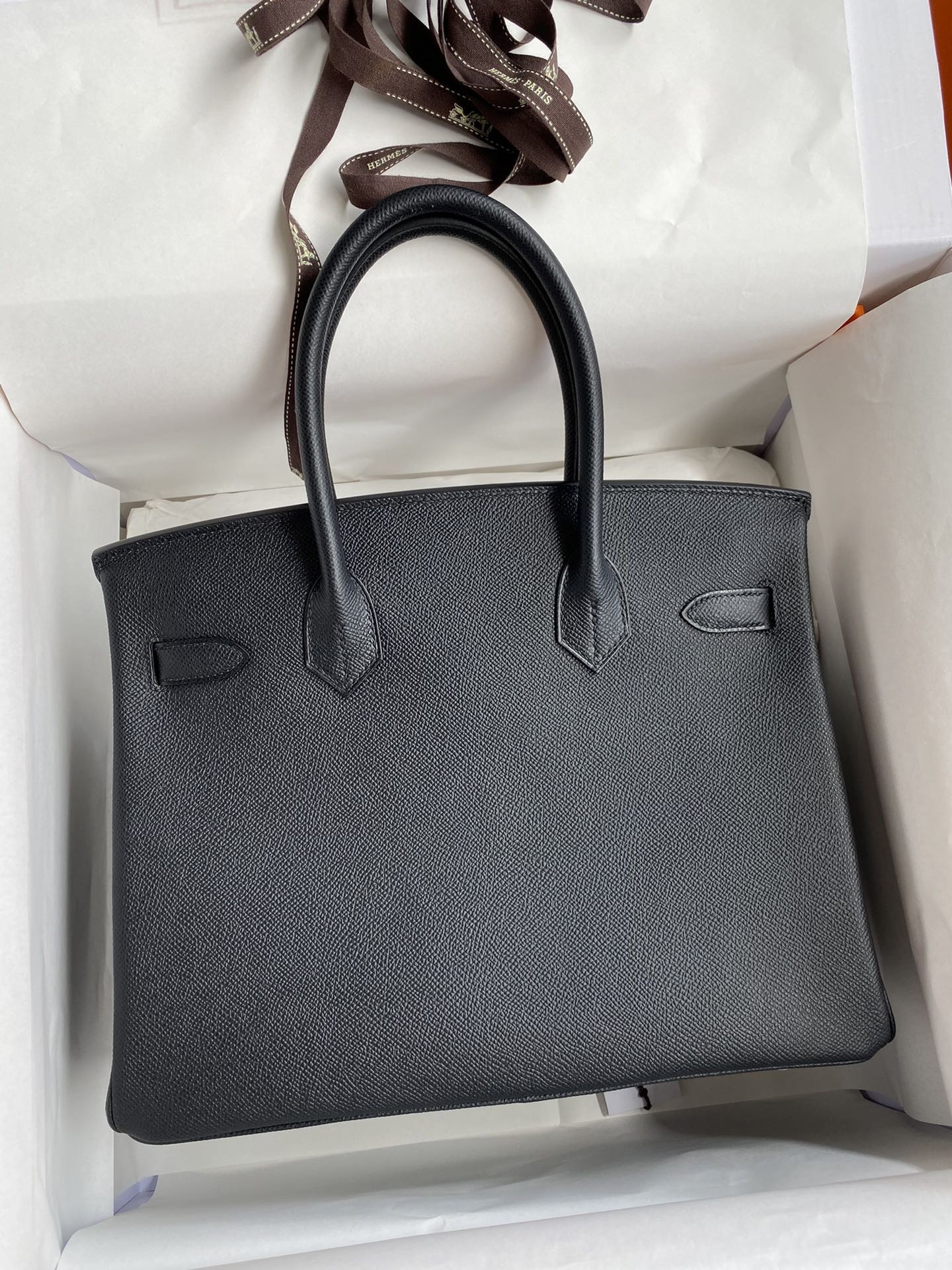 H**mes birkin 30 retourne handmade bag in black epsom calfskin
