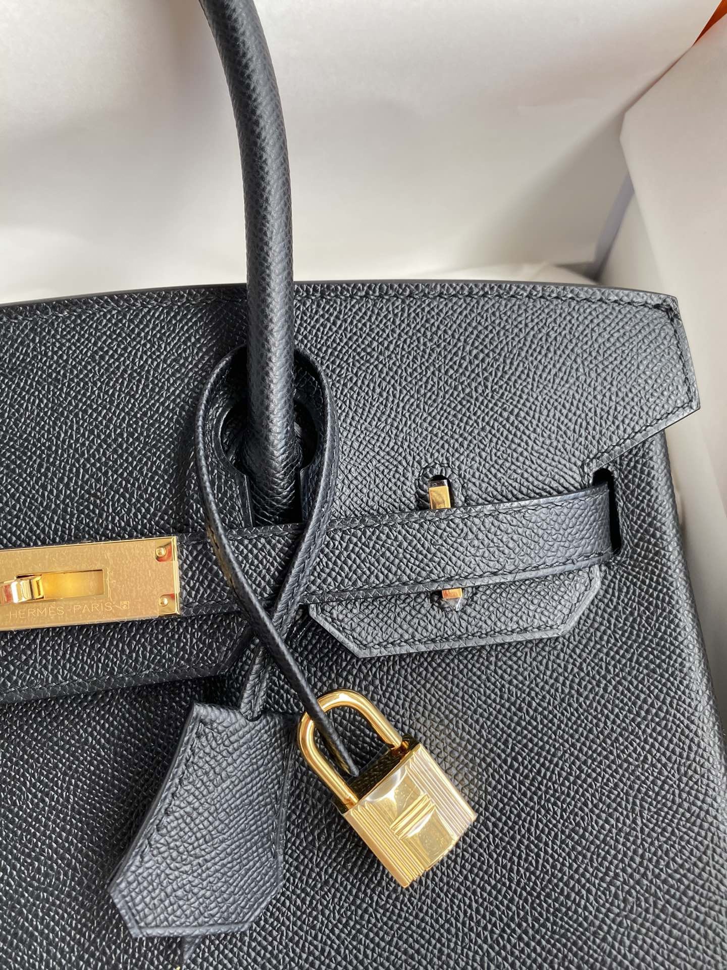 H**mes birkin 30 retourne handmade bag in black epsom calfskin