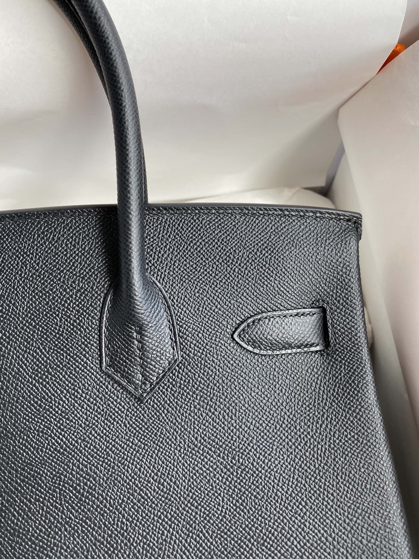 H**mes birkin 30 retourne handmade bag in black epsom calfskin
