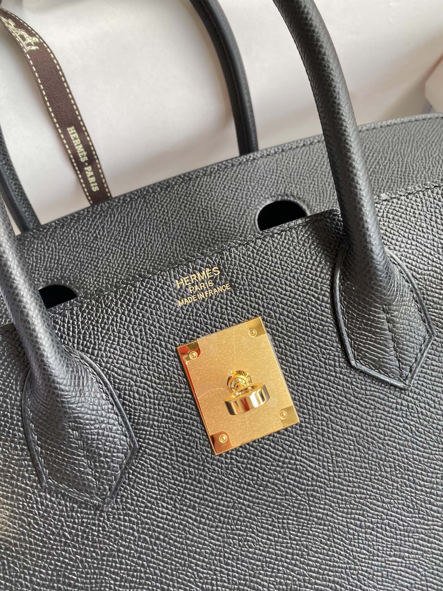 H**mes birkin 30 retourne handmade bag in black epsom calfskin