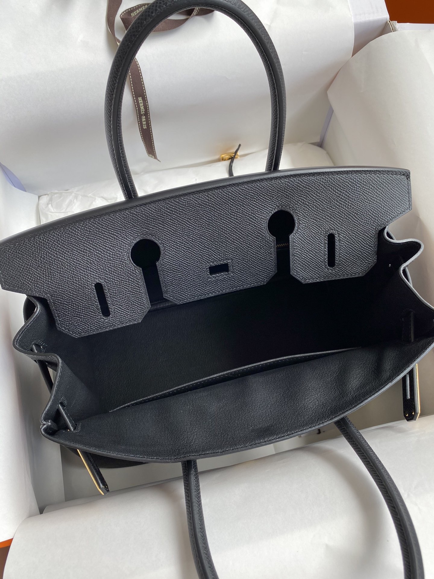 H**mes birkin 30 retourne handmade bag in black epsom calfskin
