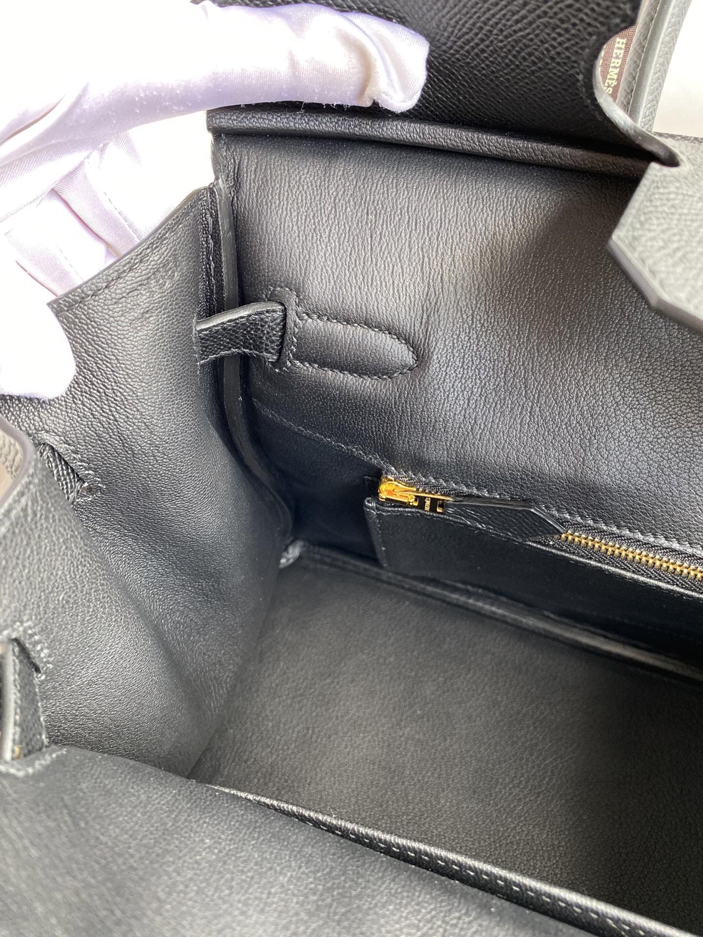 H**mes birkin 30 retourne handmade bag in black epsom calfskin