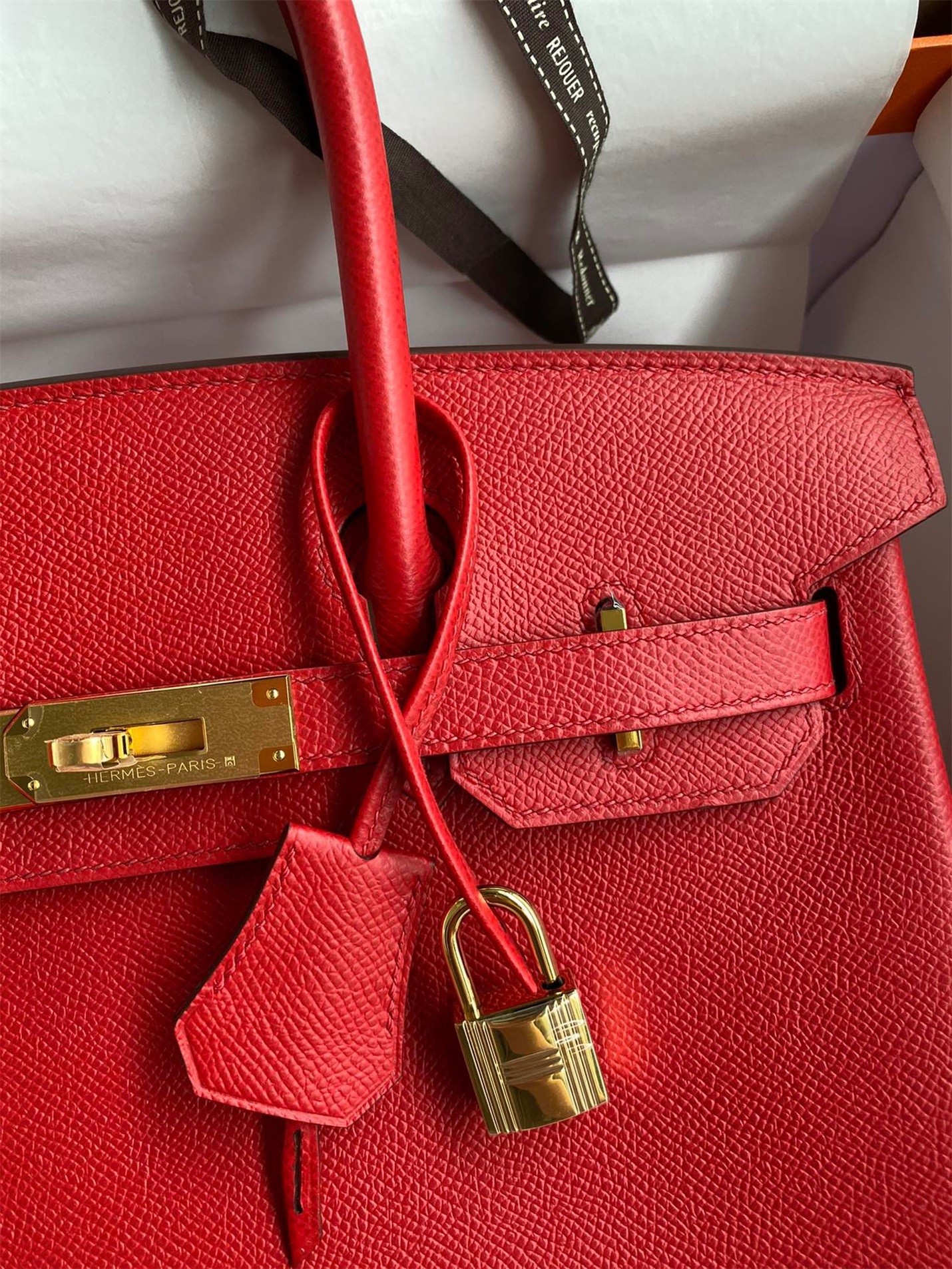 H**mes birkin 30 retourne handmade bag in red epsom calfskin