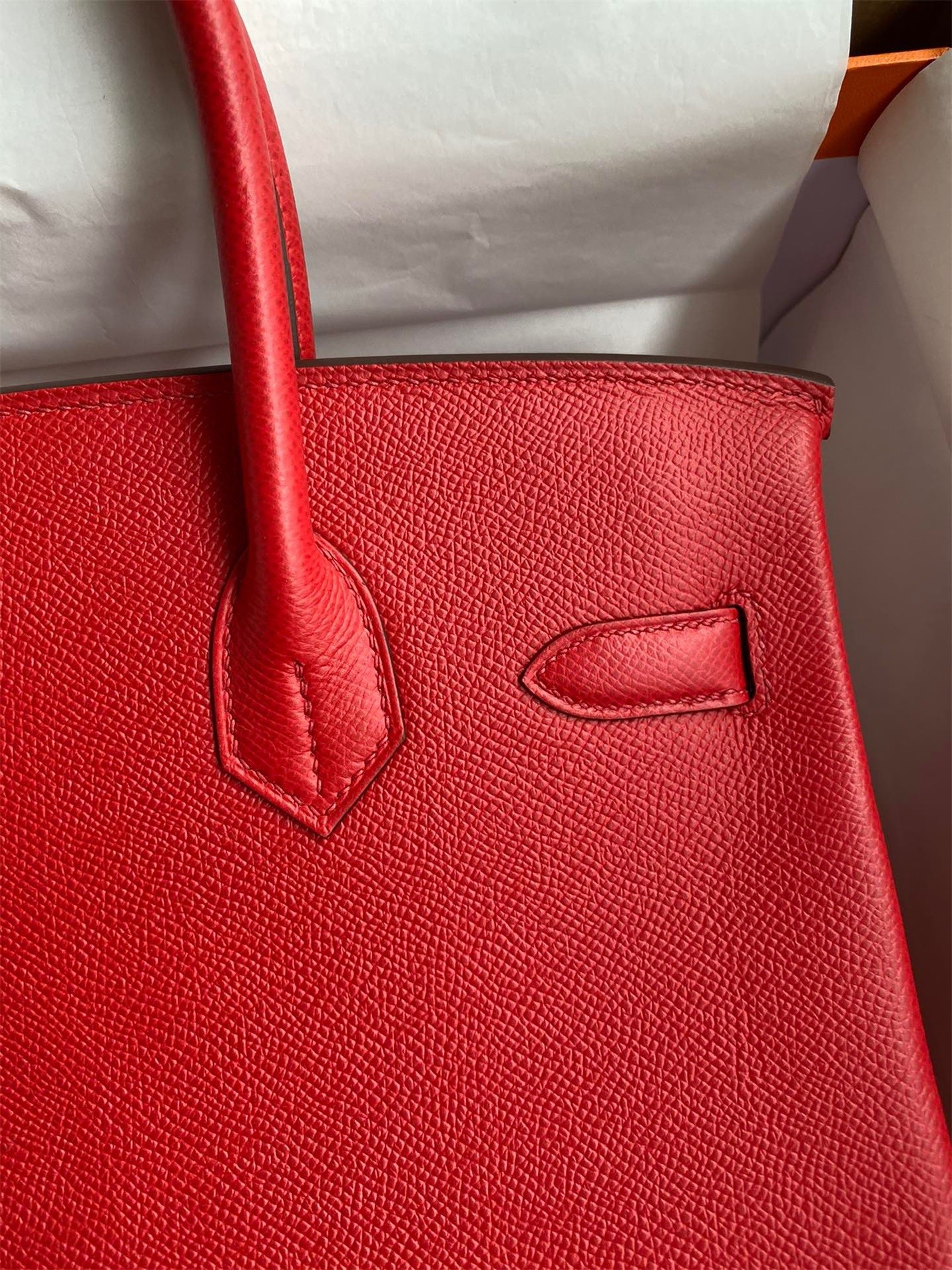 H**mes birkin 30 retourne handmade bag in red epsom calfskin