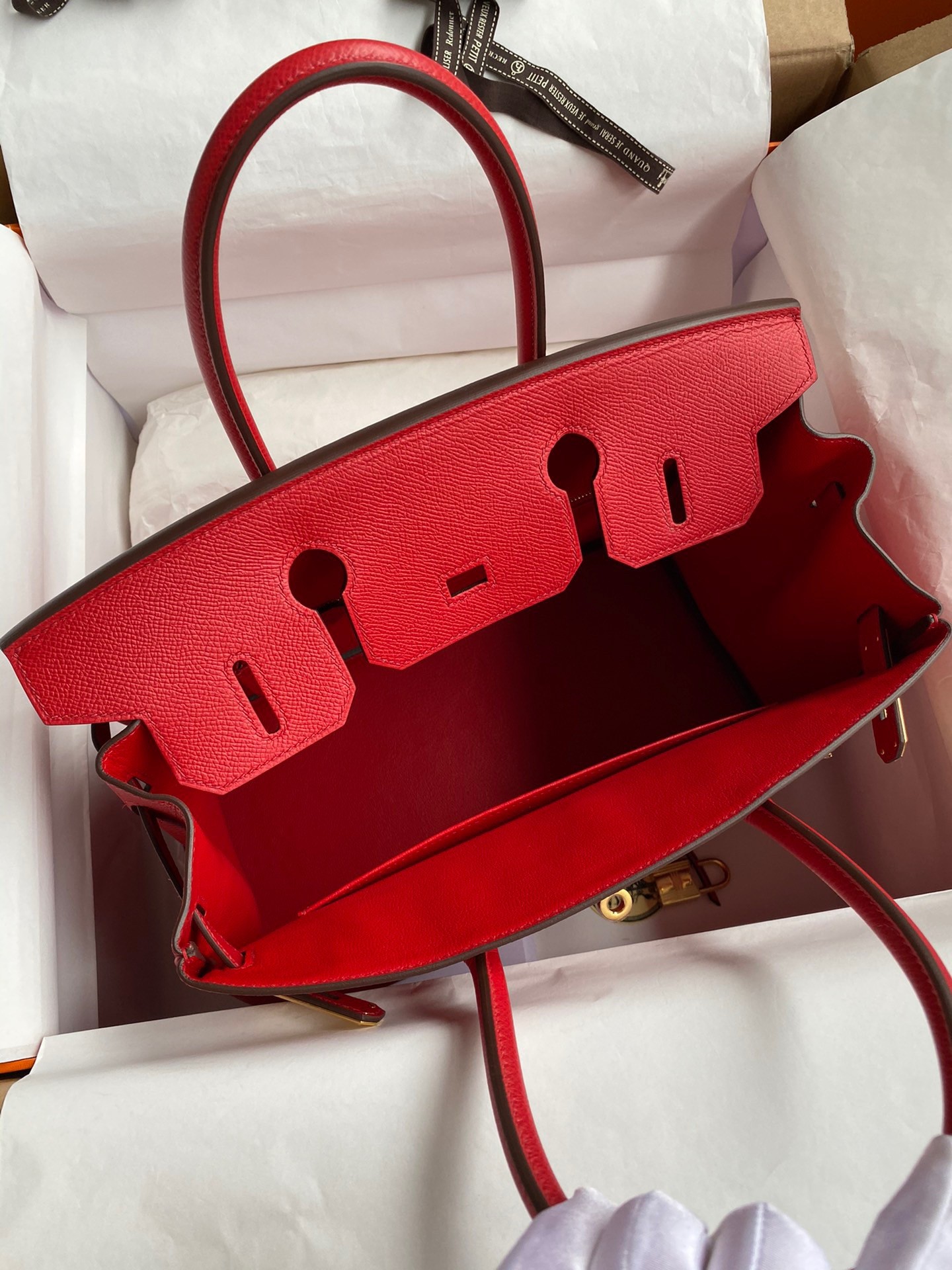 H**mes birkin 30 retourne handmade bag in red epsom calfskin