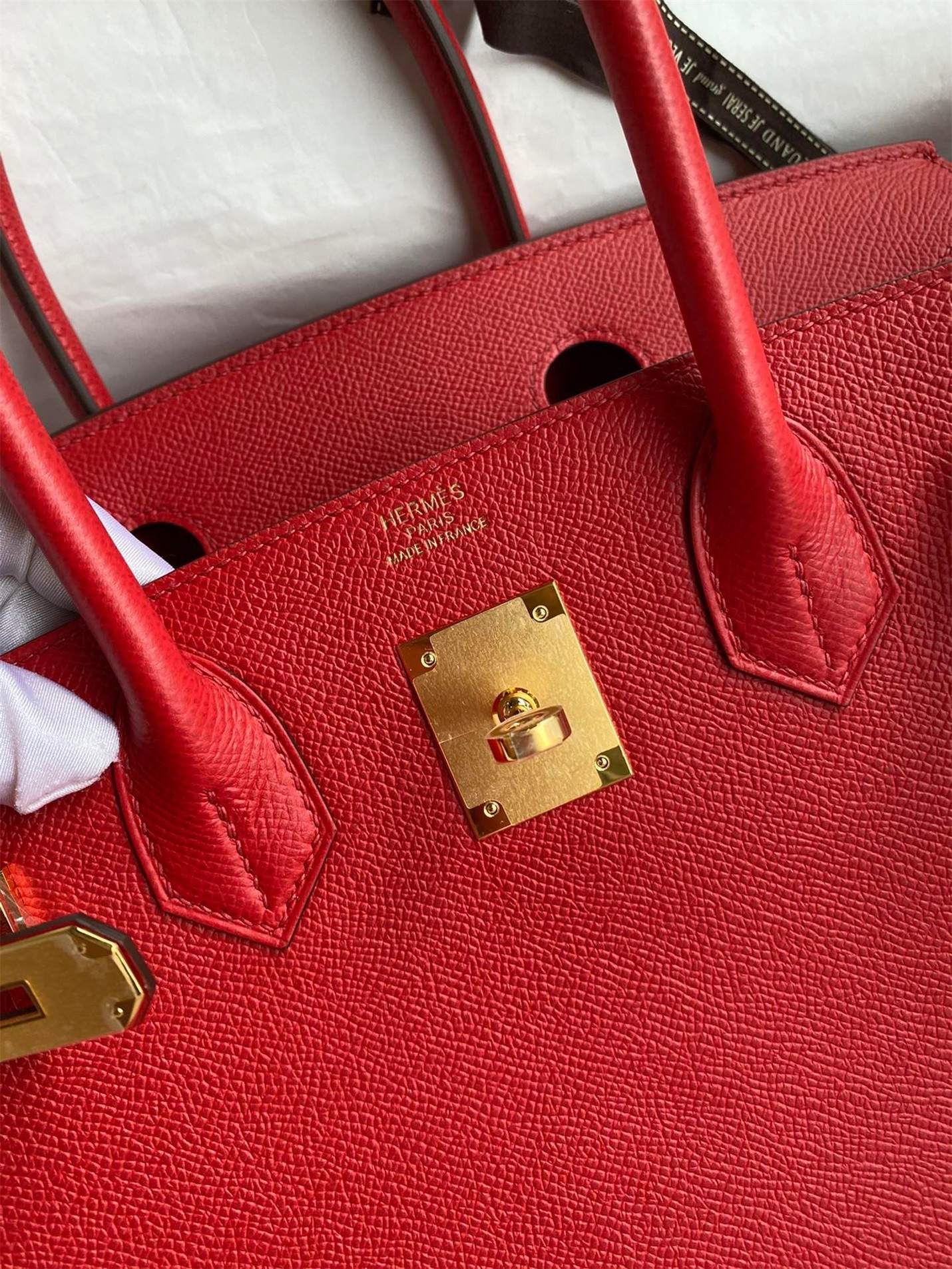H**mes birkin 30 retourne handmade bag in red epsom calfskin
