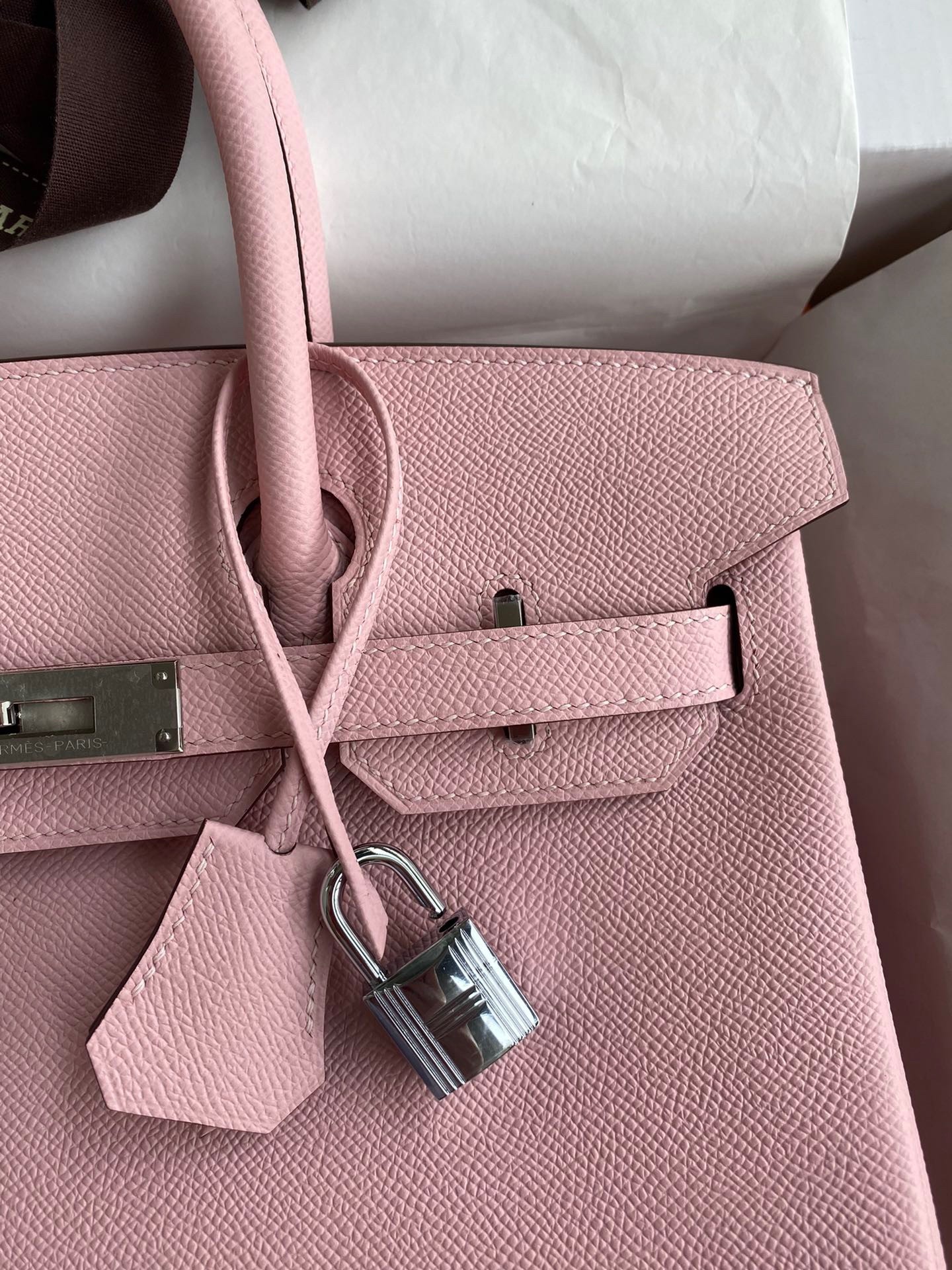 H**mes birkin 30 retourne handmade bag in rose sakura epsom calfskin