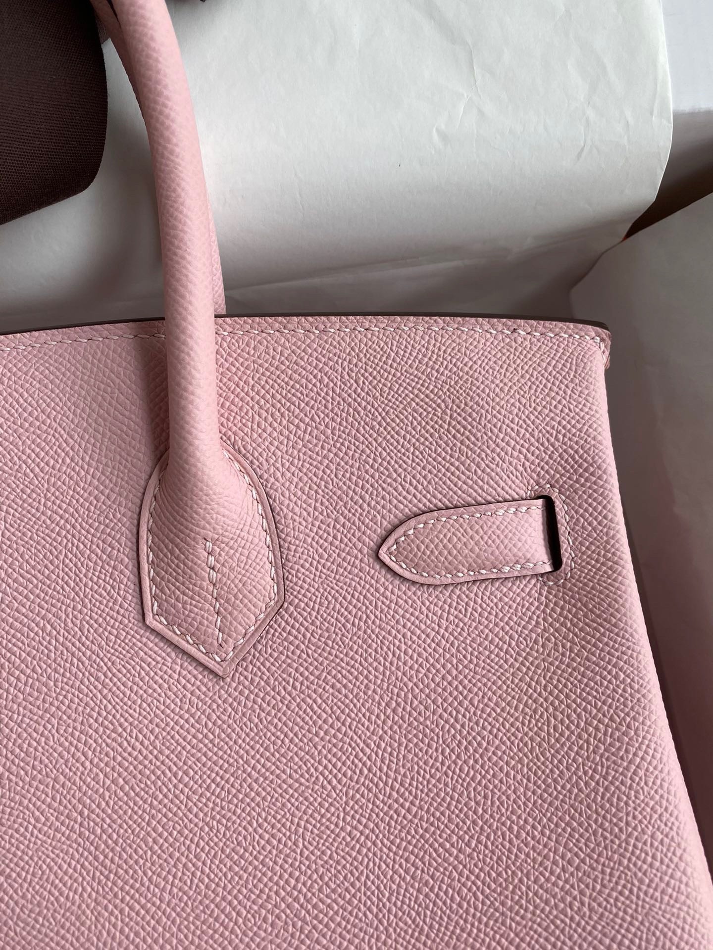 H**mes birkin 30 retourne handmade bag in rose sakura epsom calfskin