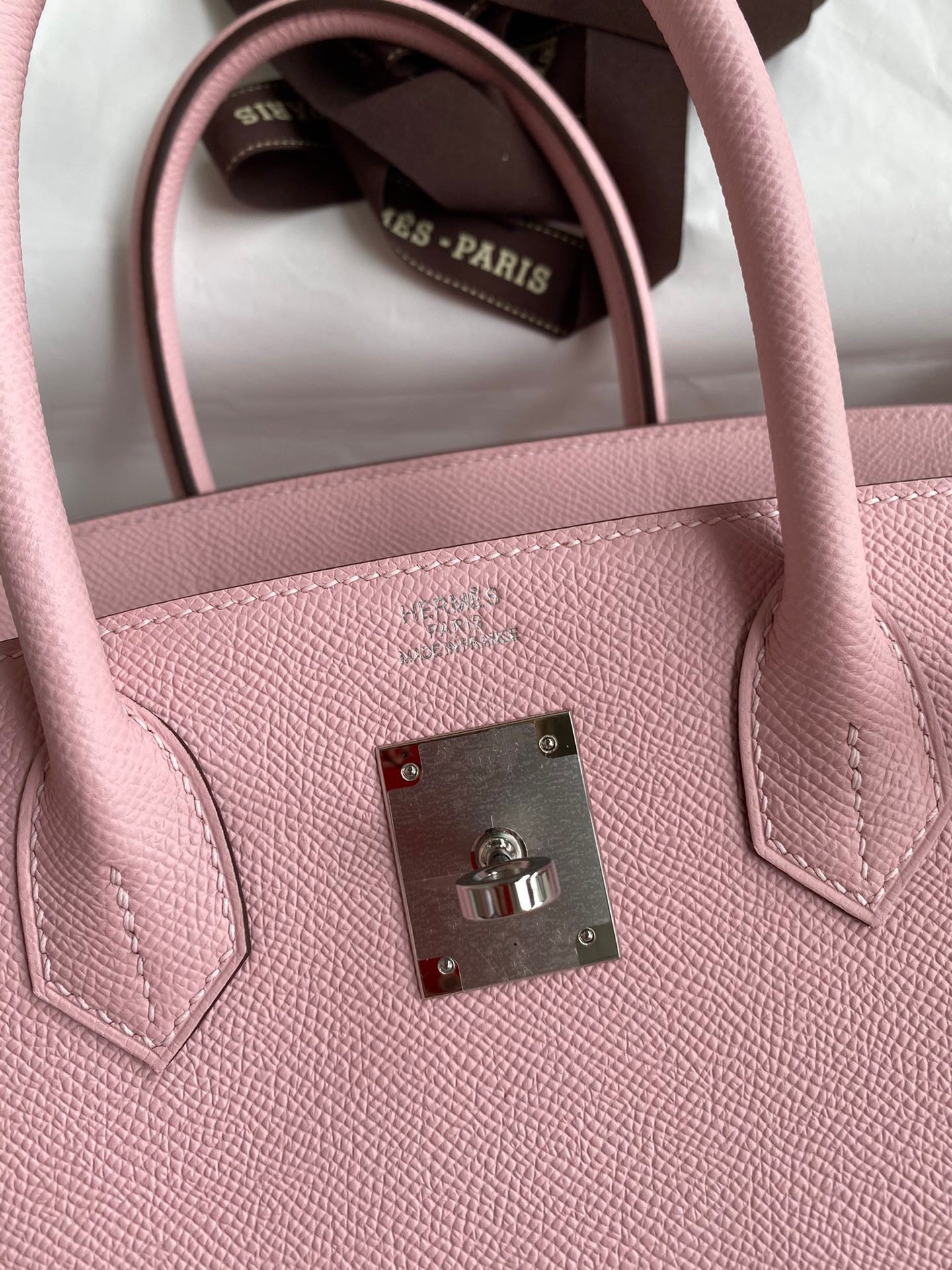 H**mes birkin 30 retourne handmade bag in rose sakura epsom calfskin