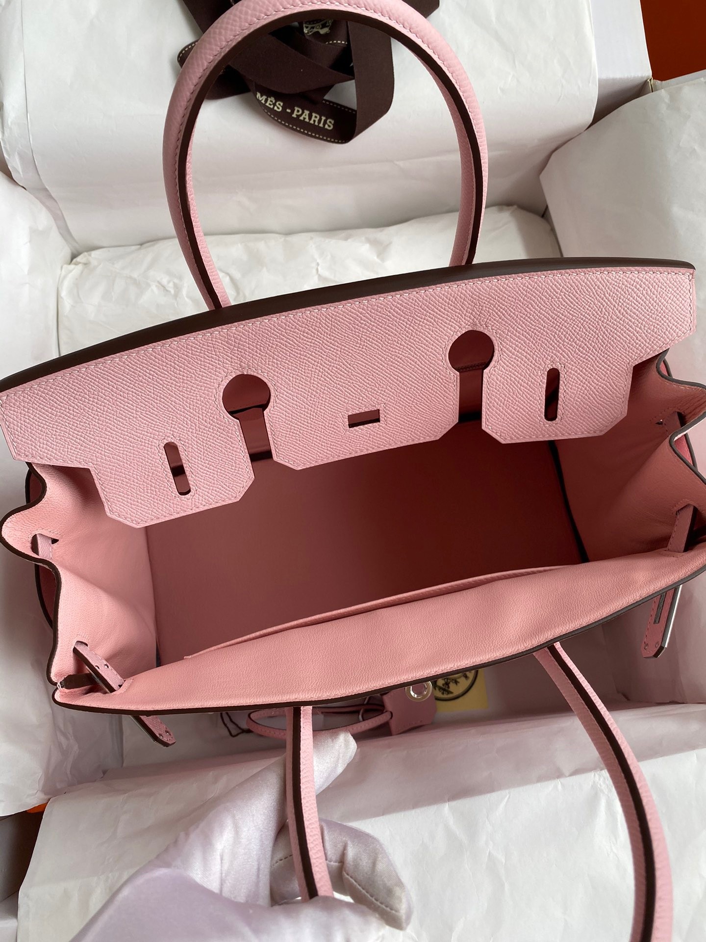 H**mes birkin 30 retourne handmade bag in rose sakura epsom calfskin