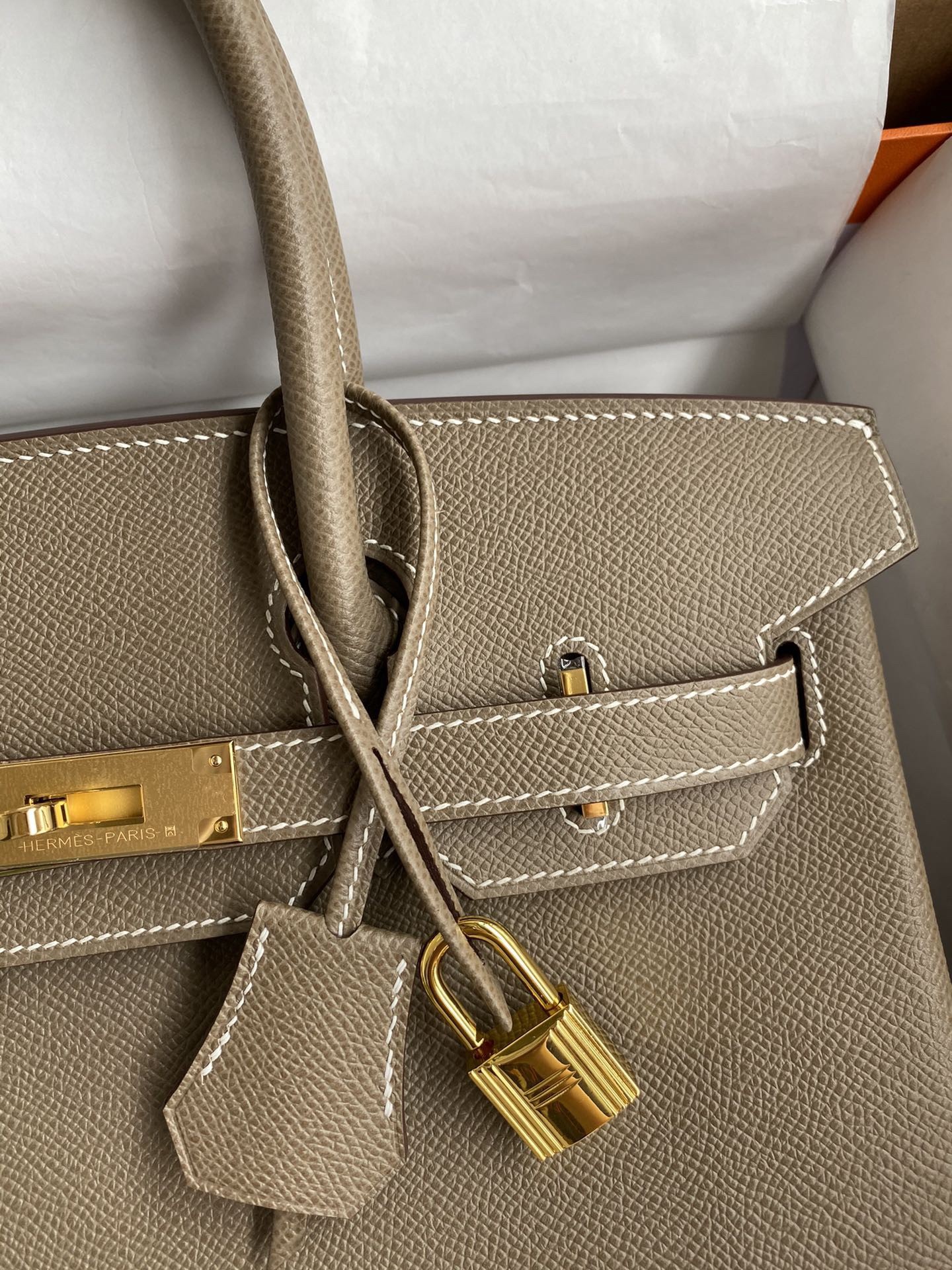 H**mes birkin 30 retourne handmade bag in taupe epsom calfskin