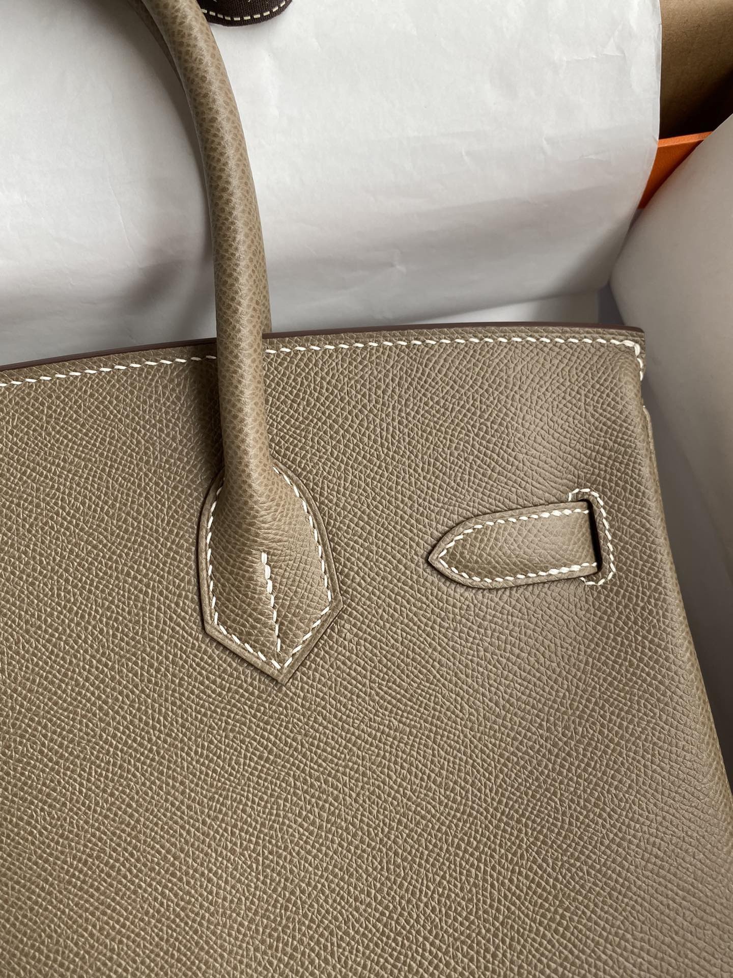 H**mes birkin 30 retourne handmade bag in taupe epsom calfskin