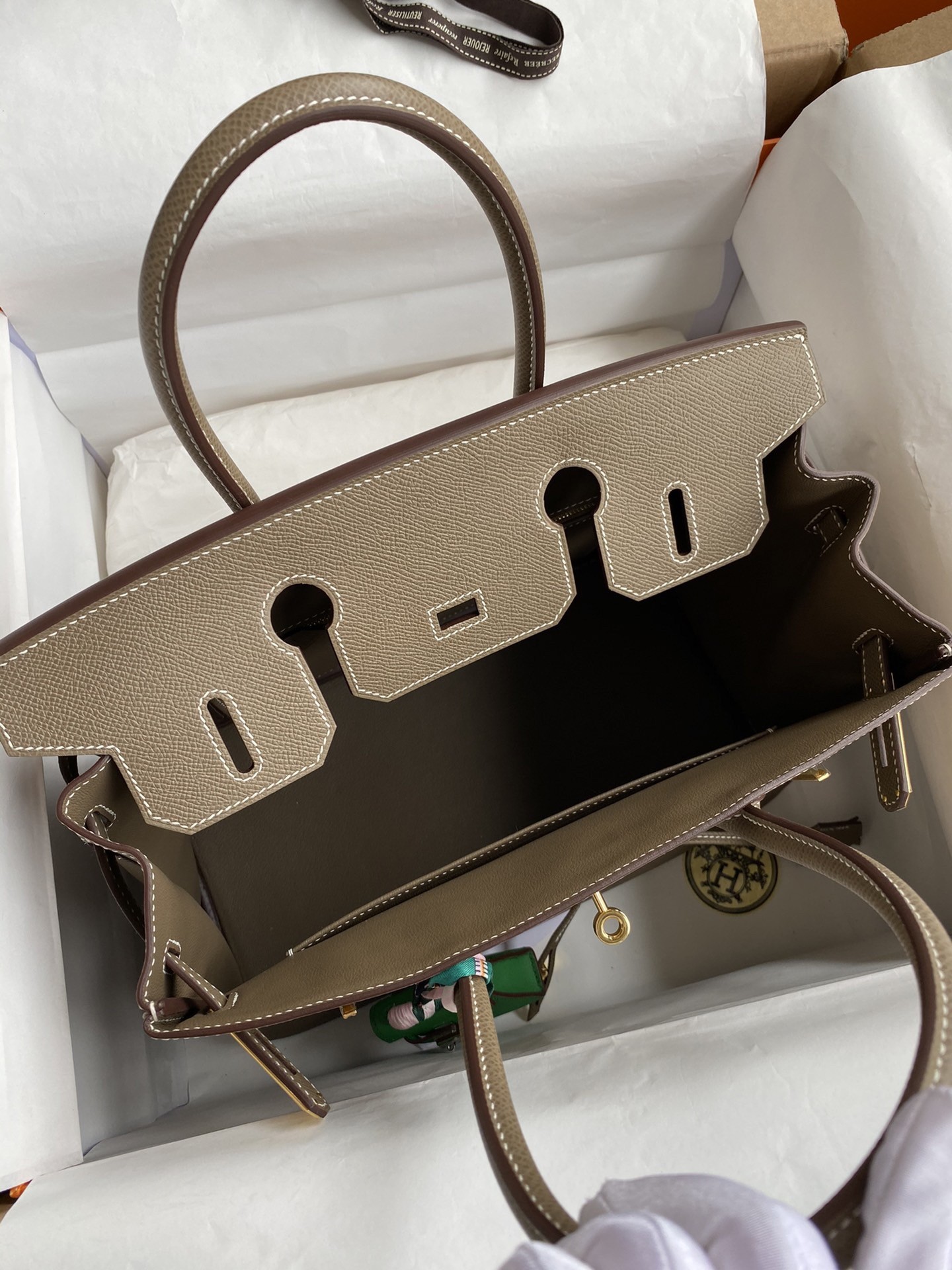 H**mes birkin 30 retourne handmade bag in taupe epsom calfskin