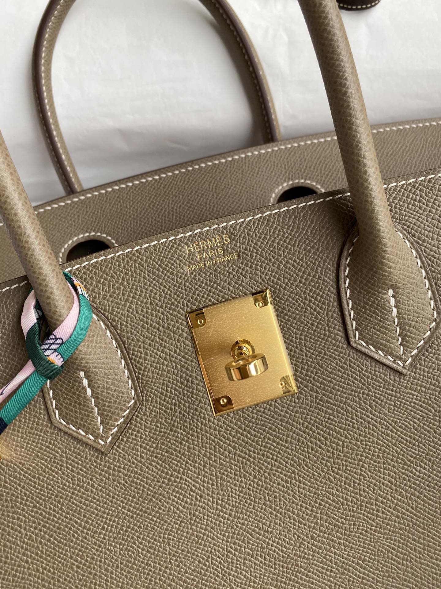 H**mes birkin 30 retourne handmade bag in taupe epsom calfskin