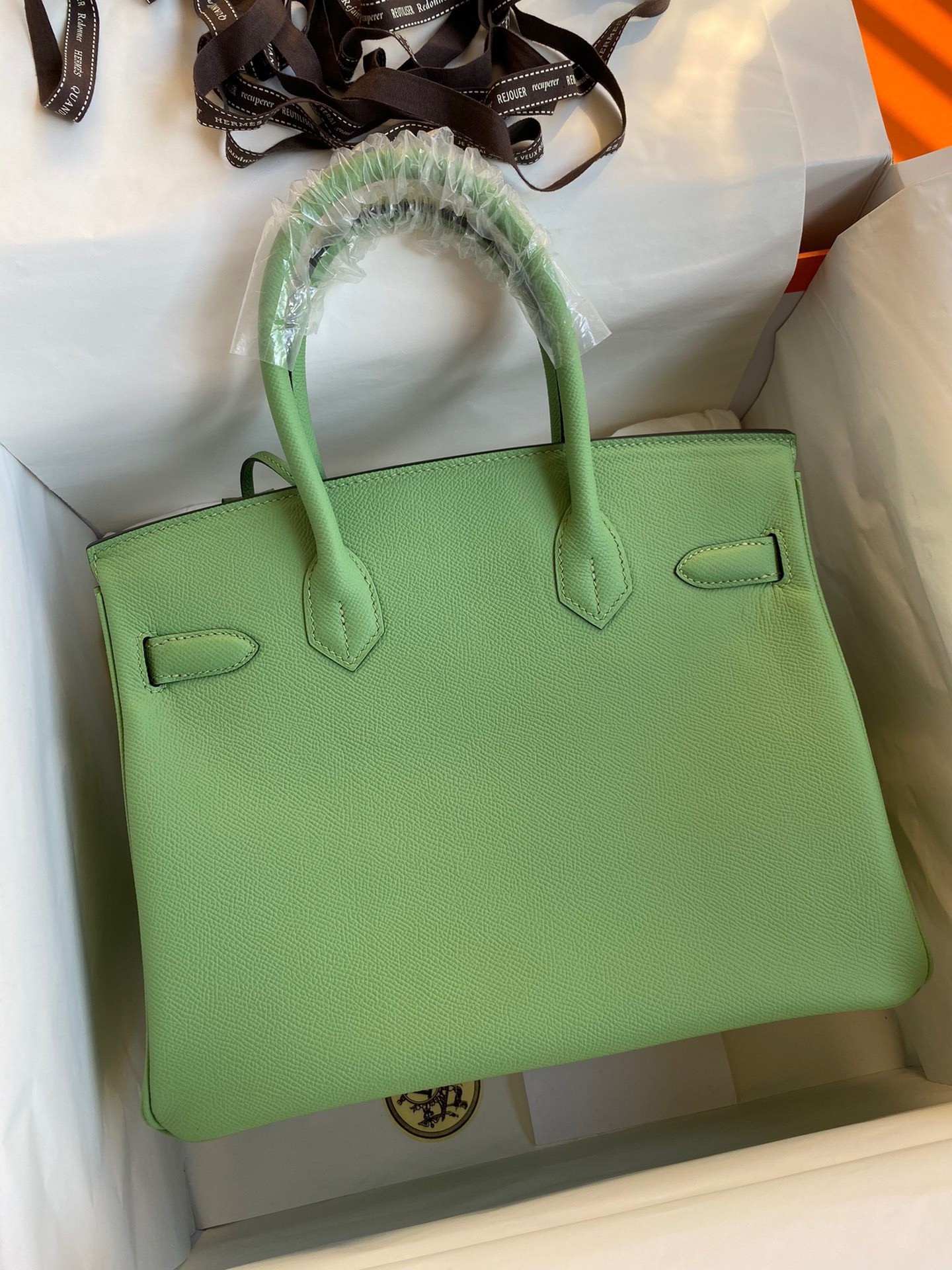 H**mes birkin 30 retourne handmade bag in vert cypres epsom calfskin