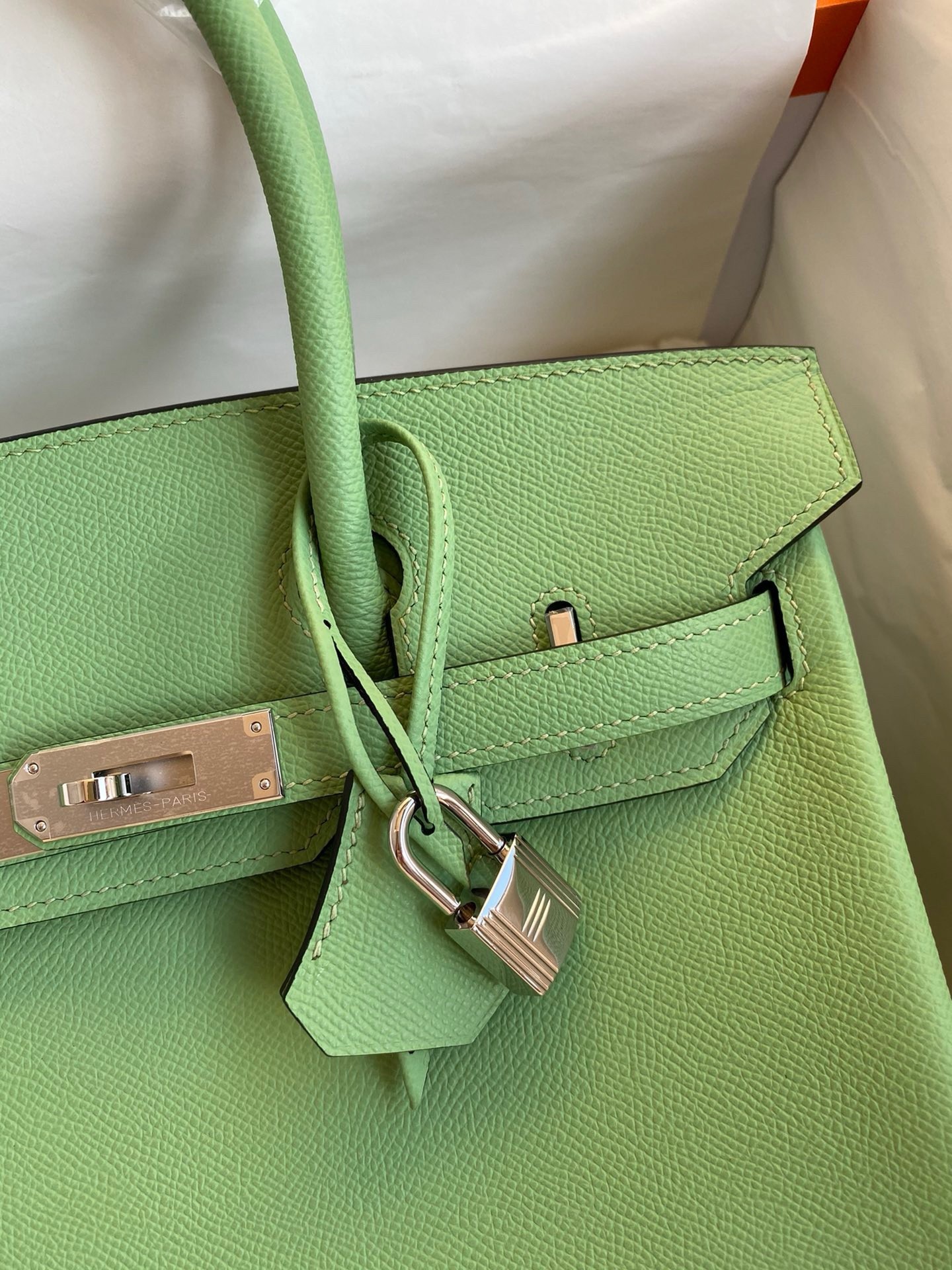 H**mes birkin 30 retourne handmade bag in vert cypres epsom calfskin