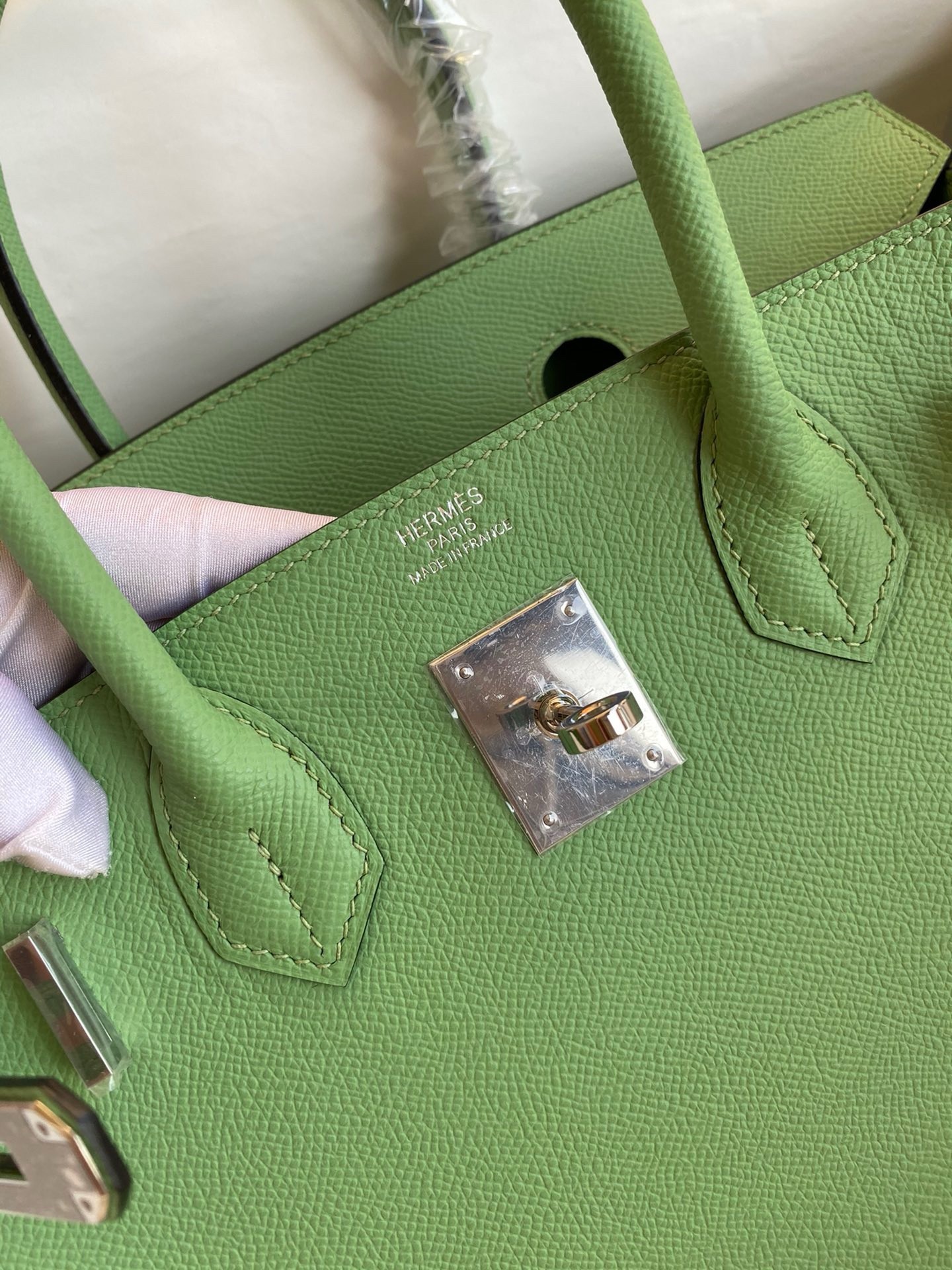H**mes birkin 30 retourne handmade bag in vert cypres epsom calfskin