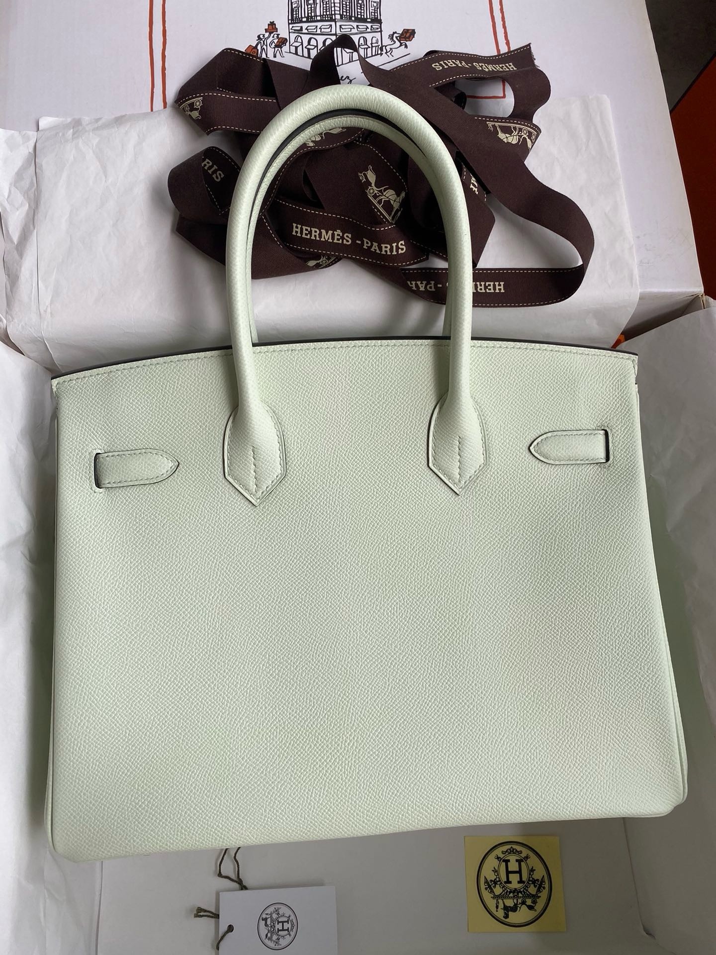 H**mes birkin 30 retourne handmade bag in vert fizz epsom calfskin